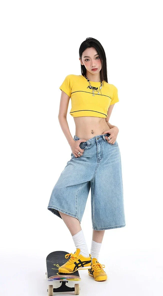 High Waist Denim Culotte Shorts - Image 2