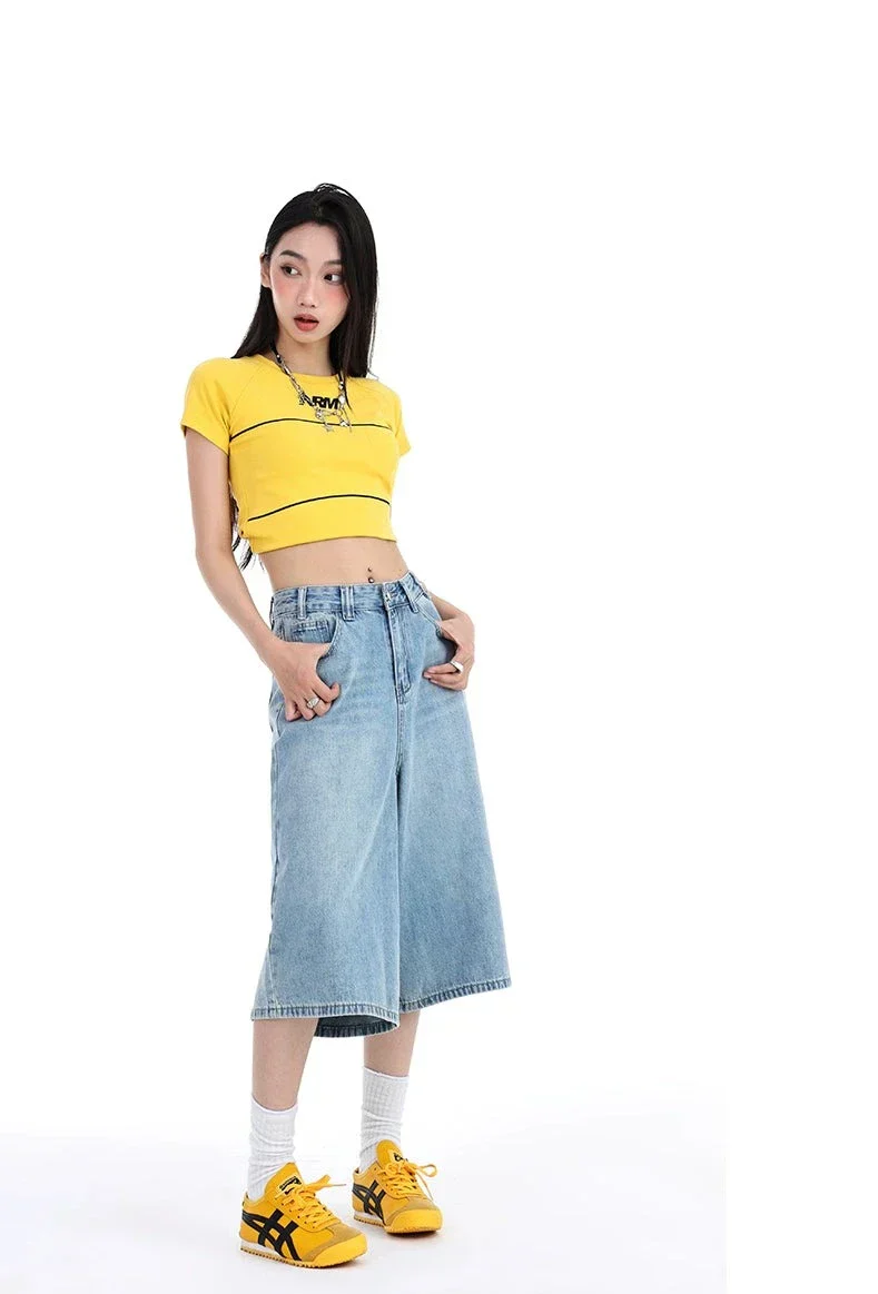 High Waist Denim Culotte Shorts - Image 3
