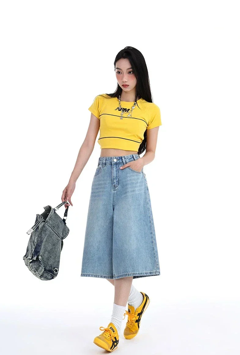 High Waist Denim Culotte Shorts - Image 4