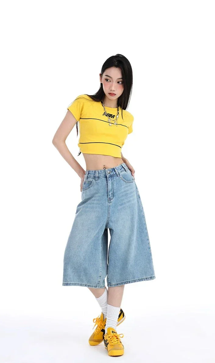 High Waist Denim Culotte Shorts - Image 5