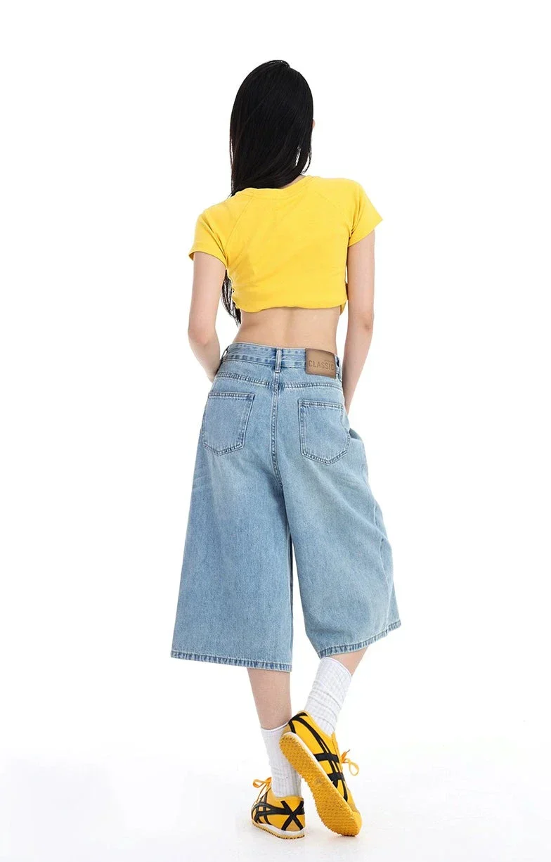High Waist Denim Culotte Shorts - Image 6