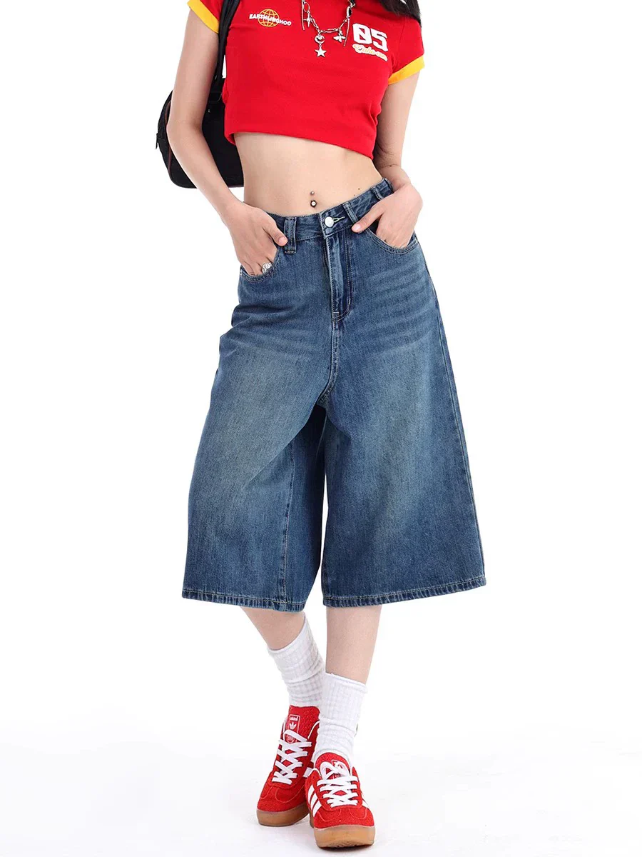 High Waist Denim Culotte Shorts - Image 7