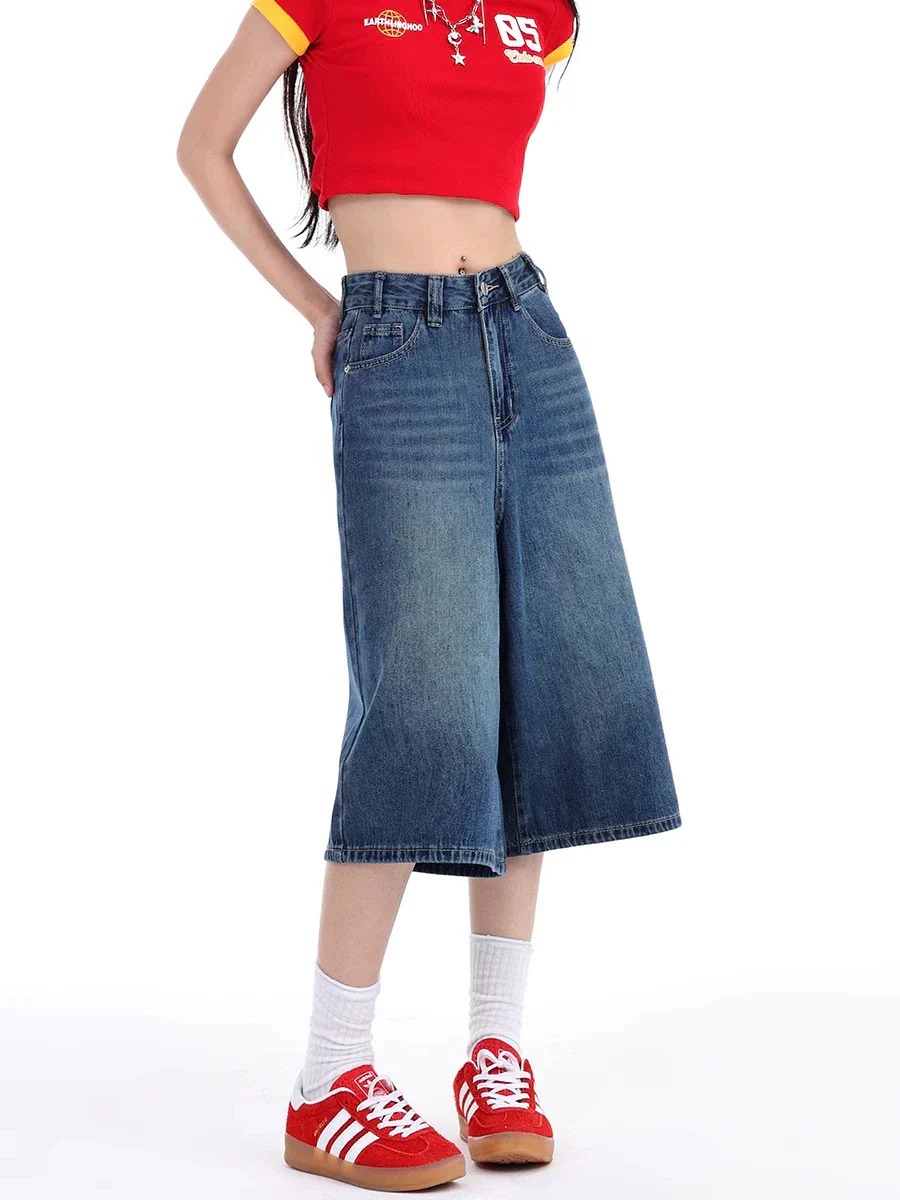 High Waist Denim Culotte Shorts - Image 9