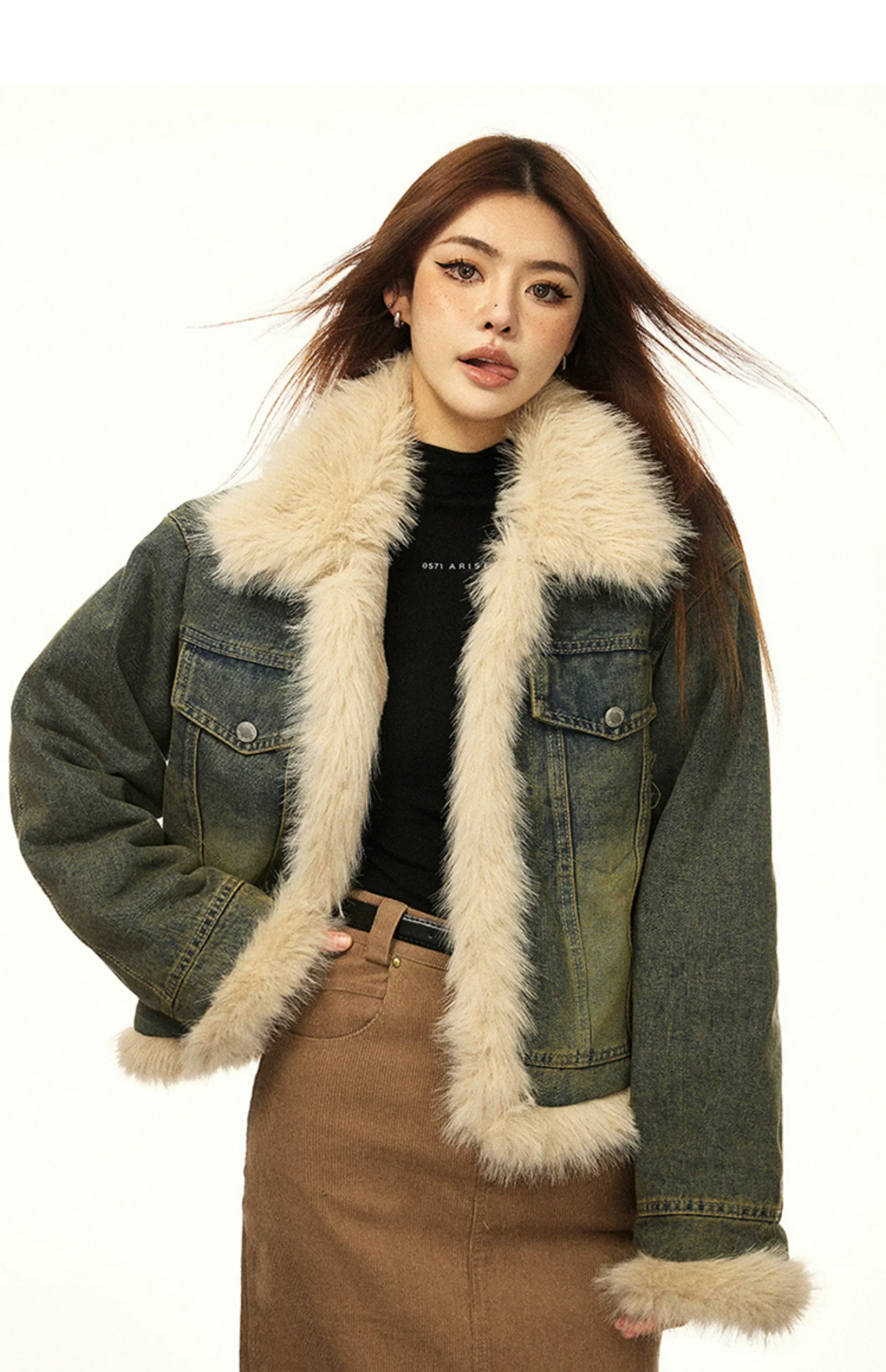 Vintage Fur-Lined Denim Winter Jacket