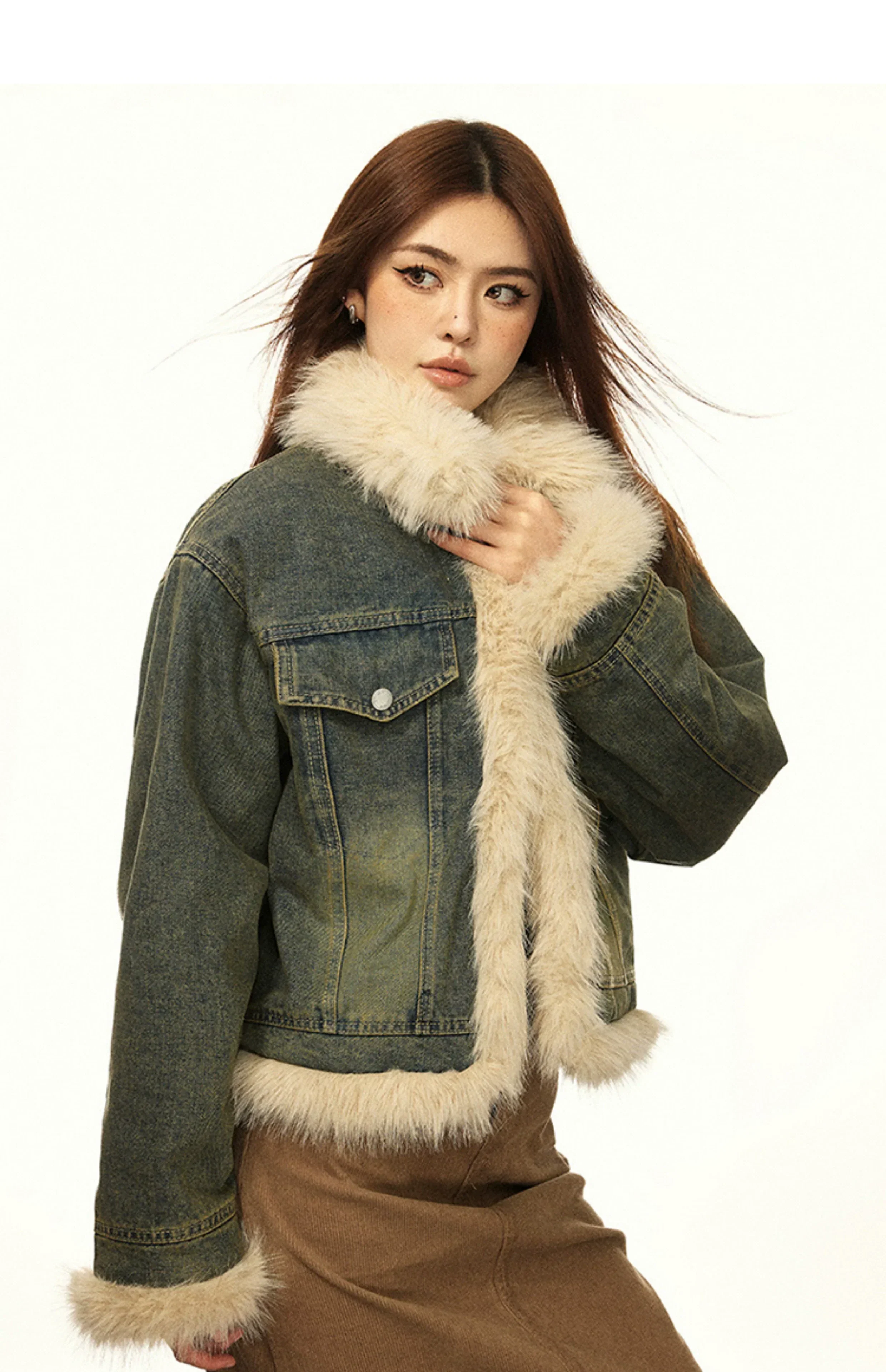 Vintage Fur-Lined Denim Winter Jacket - Image 6