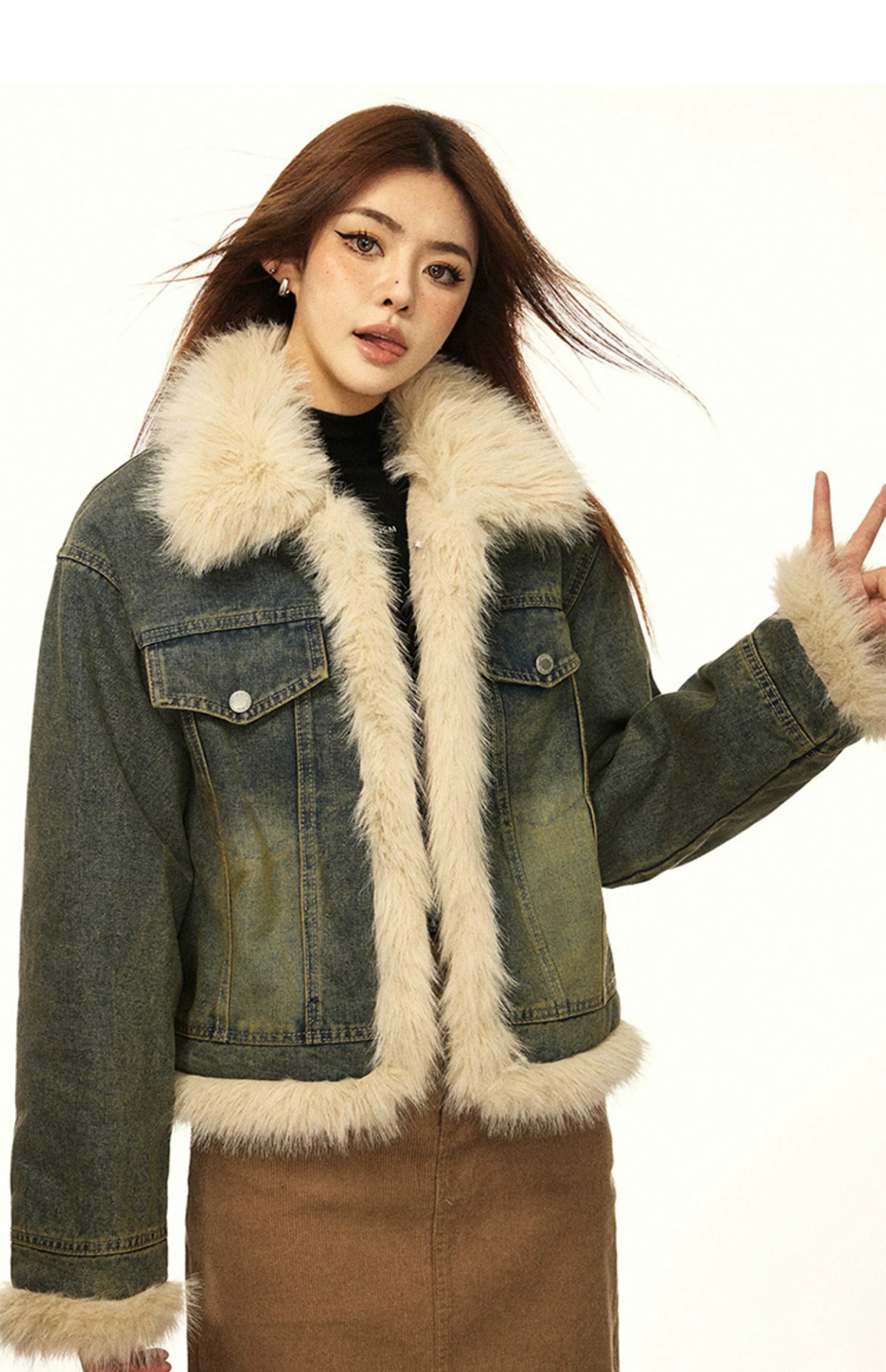 Vintage Fur-Lined Denim Winter Jacket - Image 8