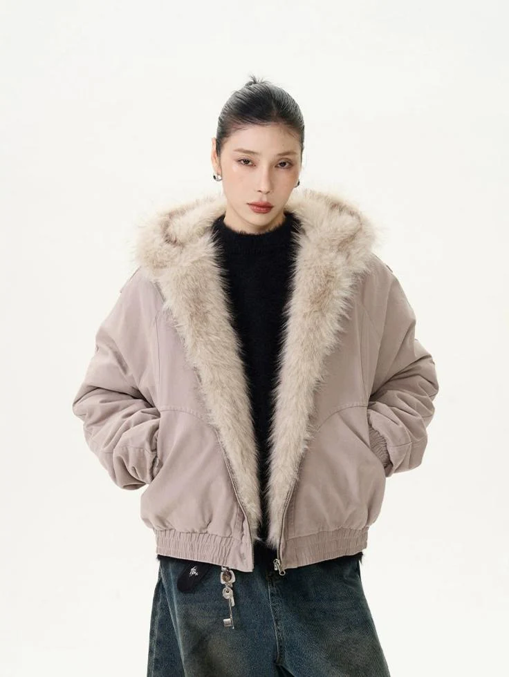 Fur-Trimmed Hooded Bomber Jacket - Image 5