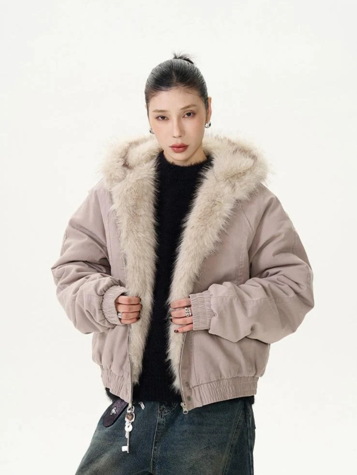 Fur-Trimmed Hooded Bomber Jacket - Image 6
