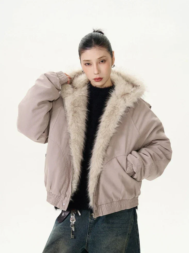 Fur-Trimmed Hooded Bomber Jacket - Image 7