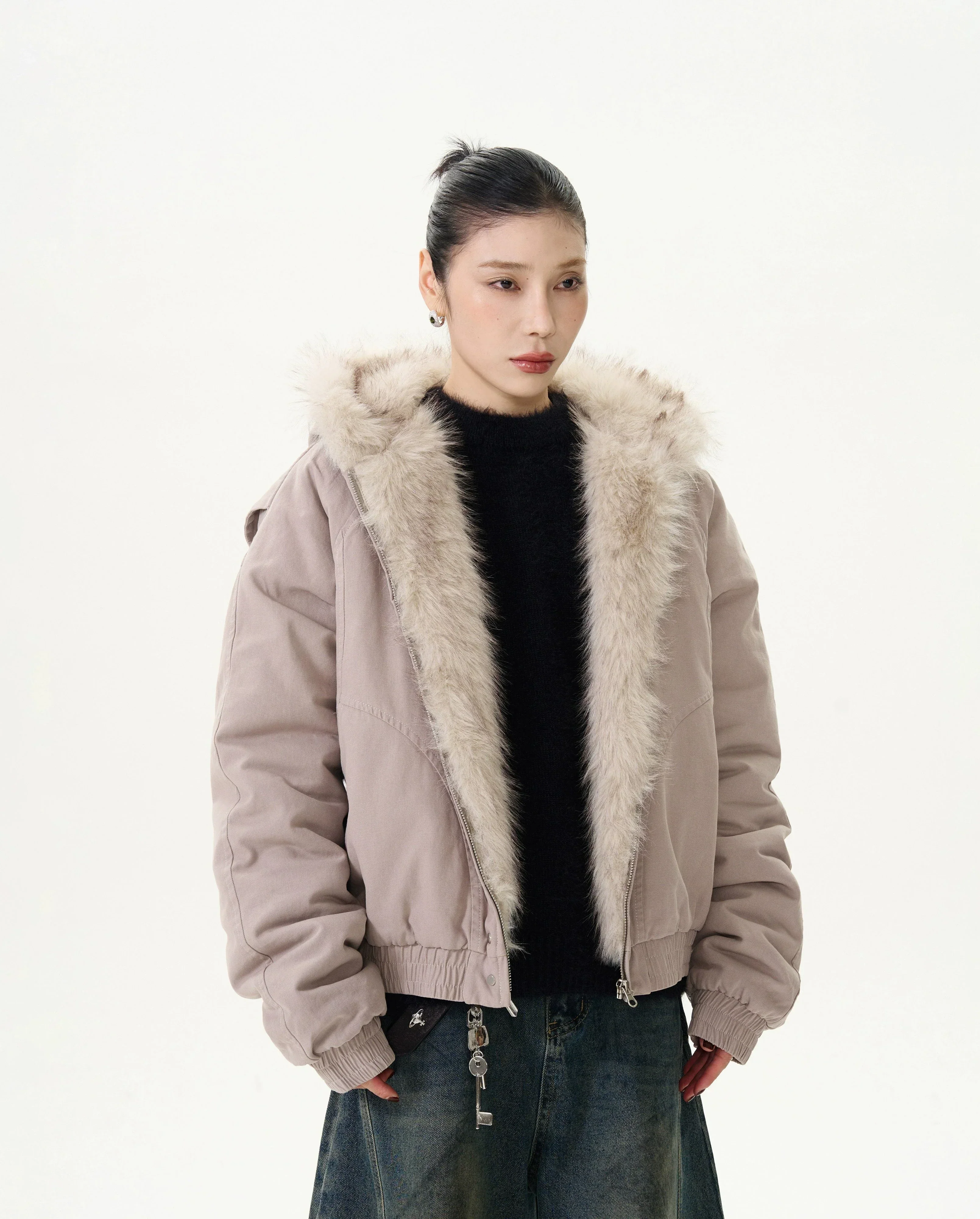 Fur-Trimmed Hooded Bomber Jacket - Image 8