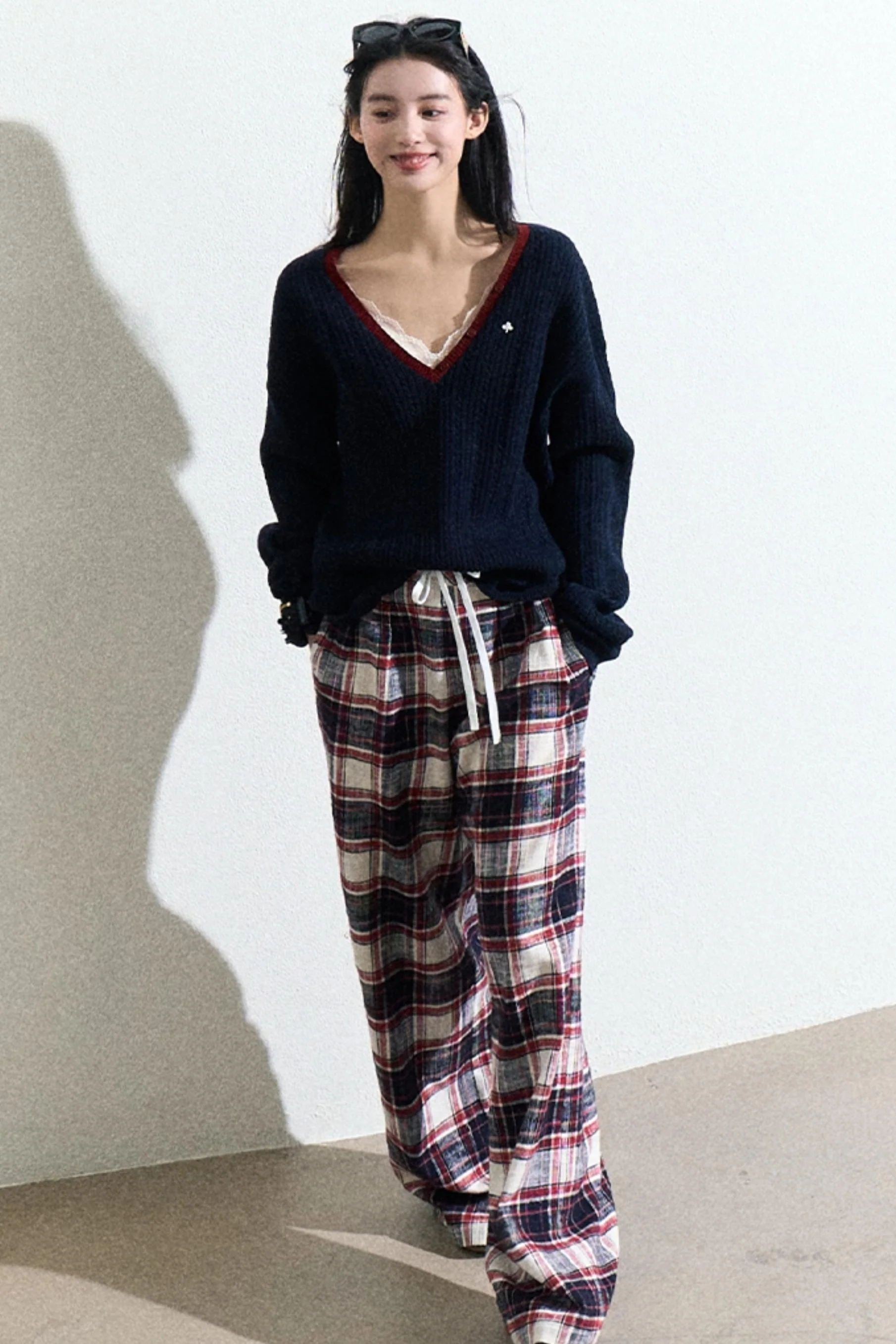 Navy V-Neck Knit Cardigan - Image 11
