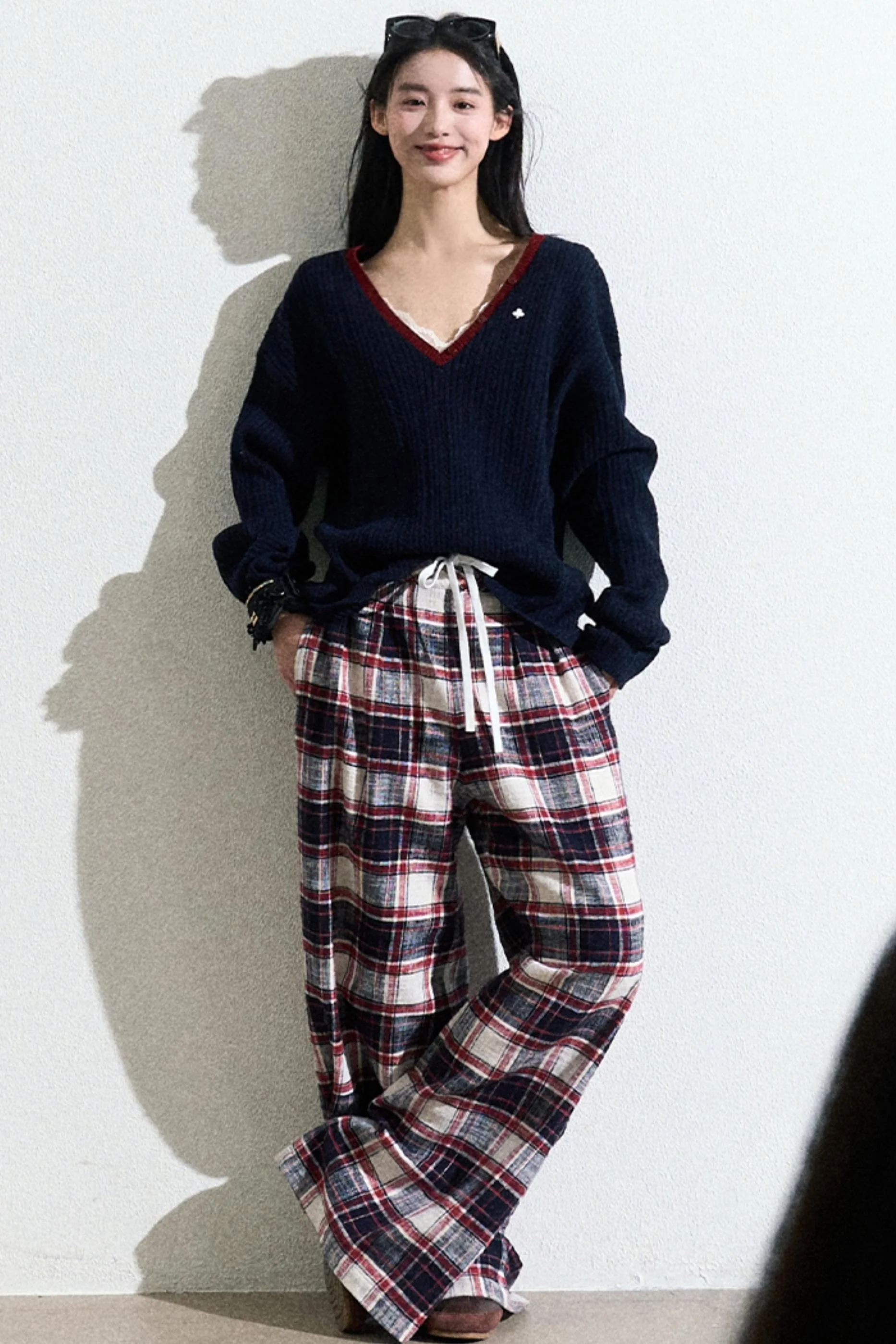 Navy V-Neck Knit Cardigan - Image 2