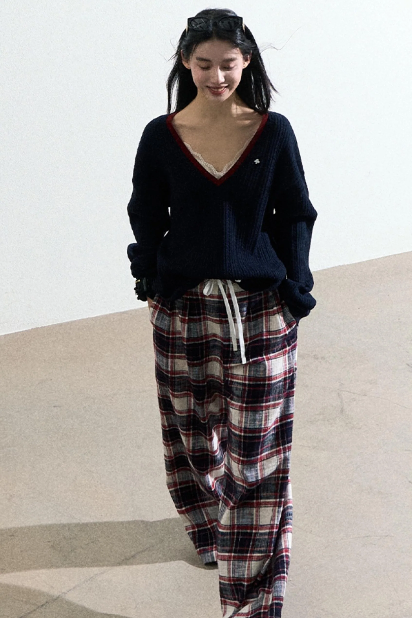 Navy V-Neck Knit Cardigan - Image 3