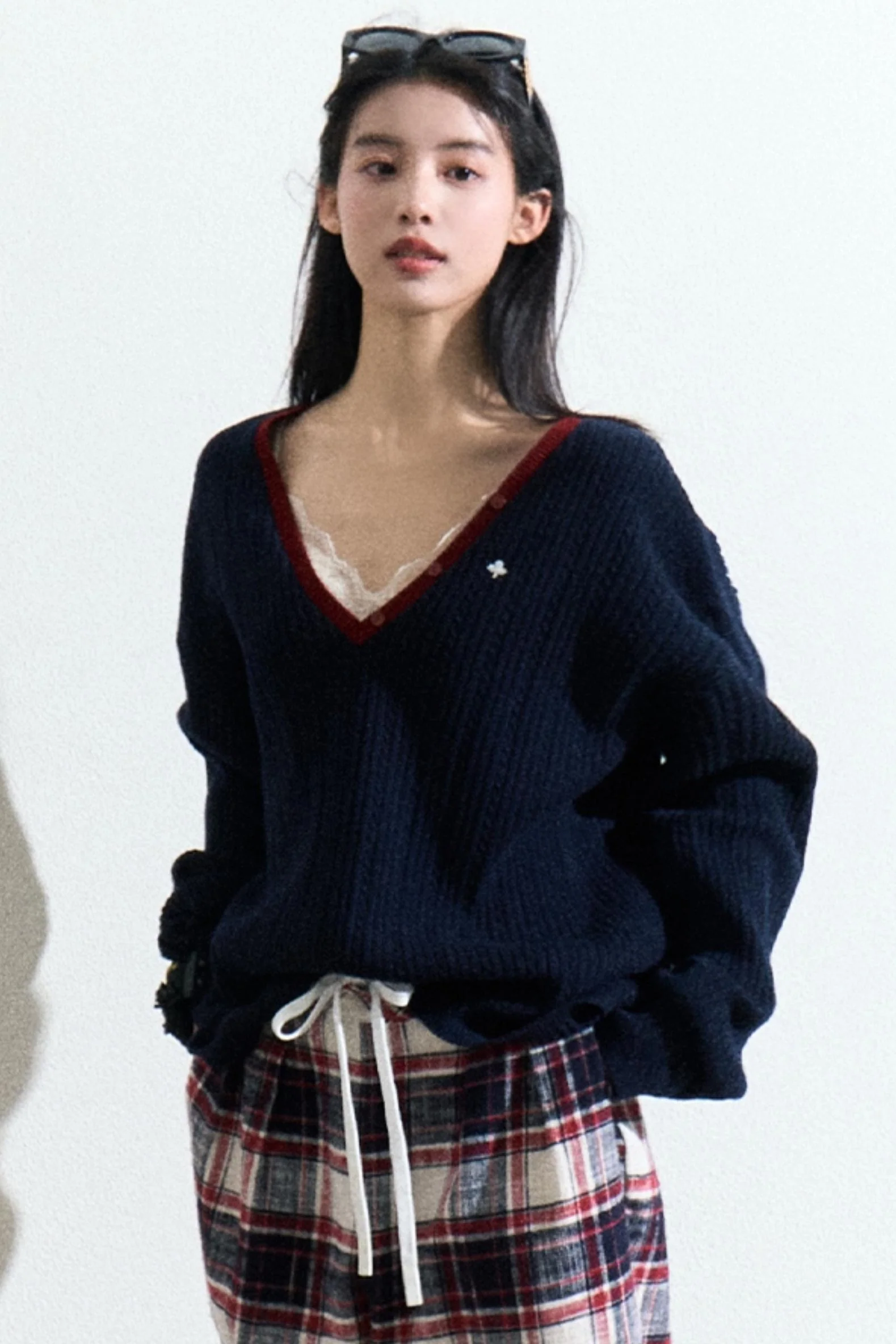 Navy V-Neck Knit Cardigan - Image 5