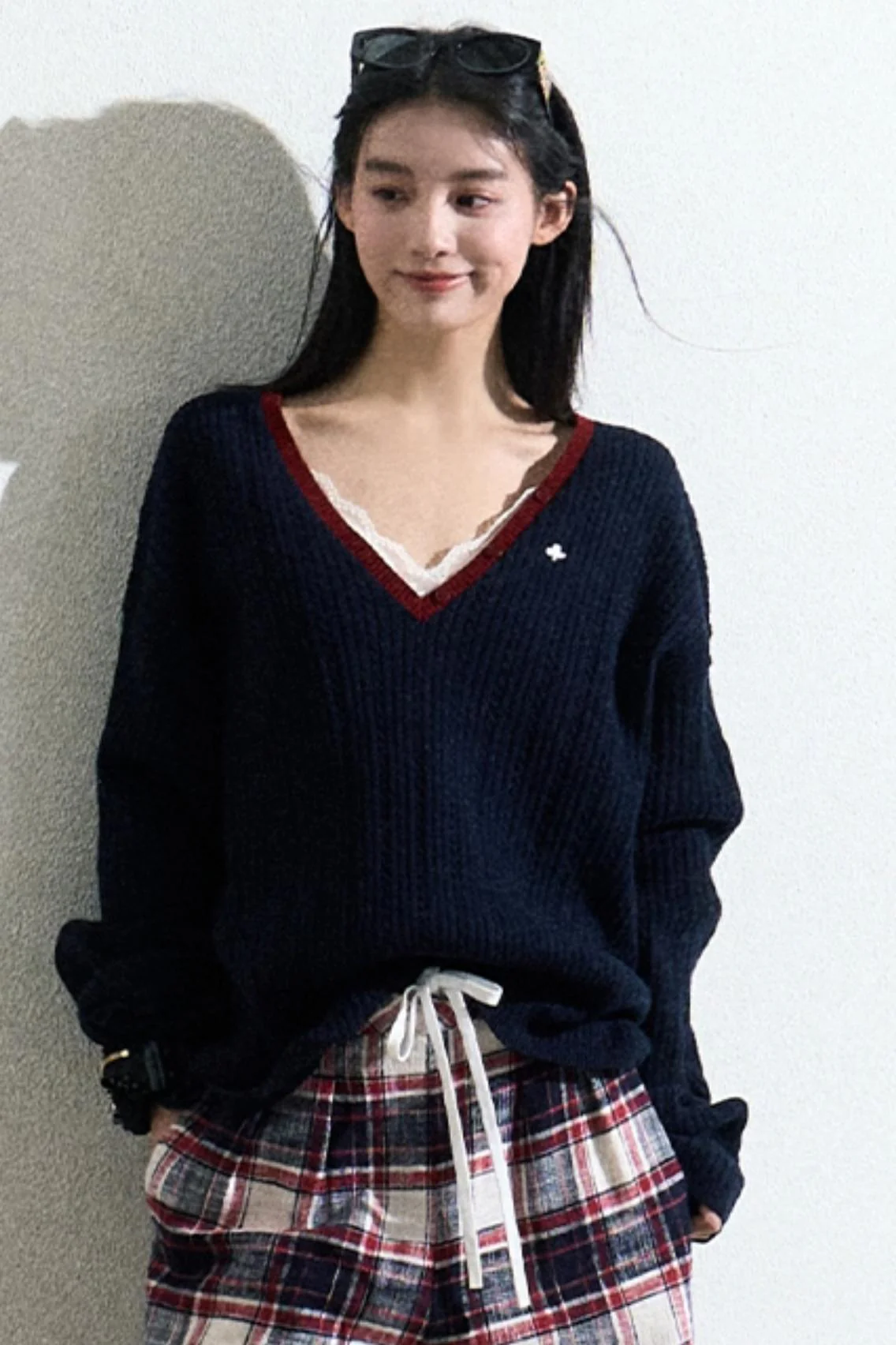 Navy V-Neck Knit Cardigan - Image 6