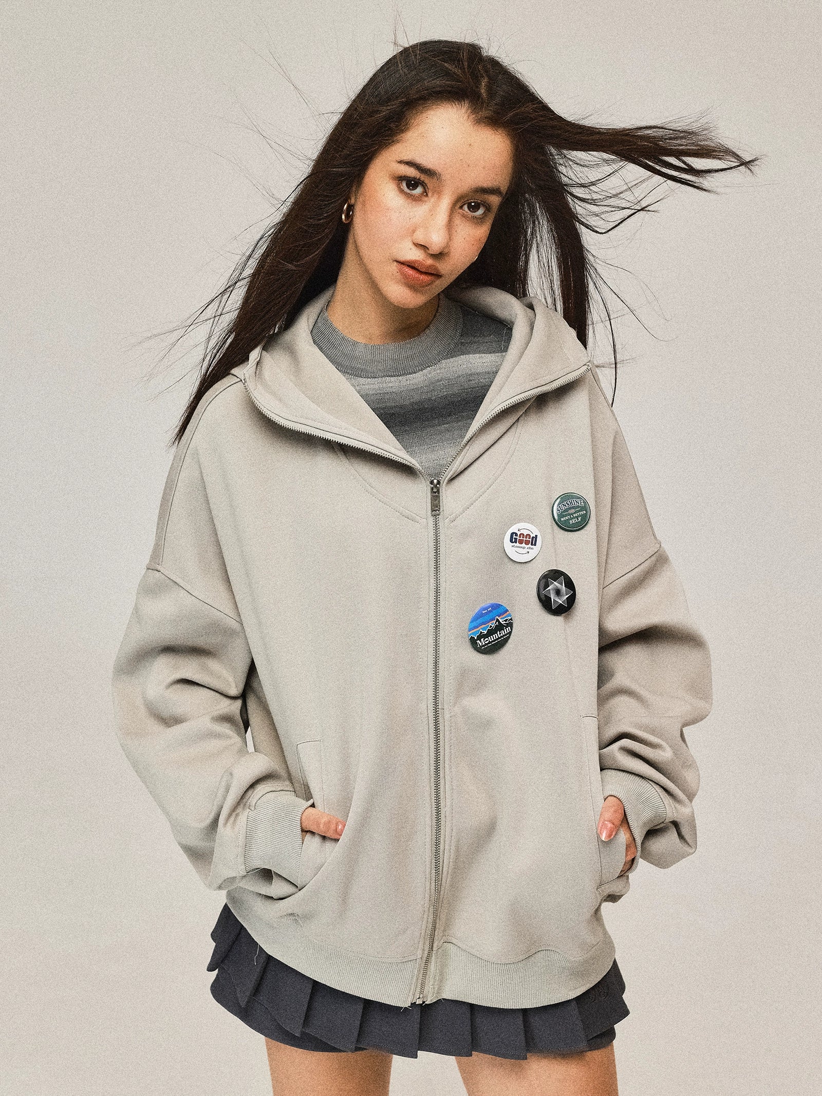 Zip Hooded Grey Coat - Image 12