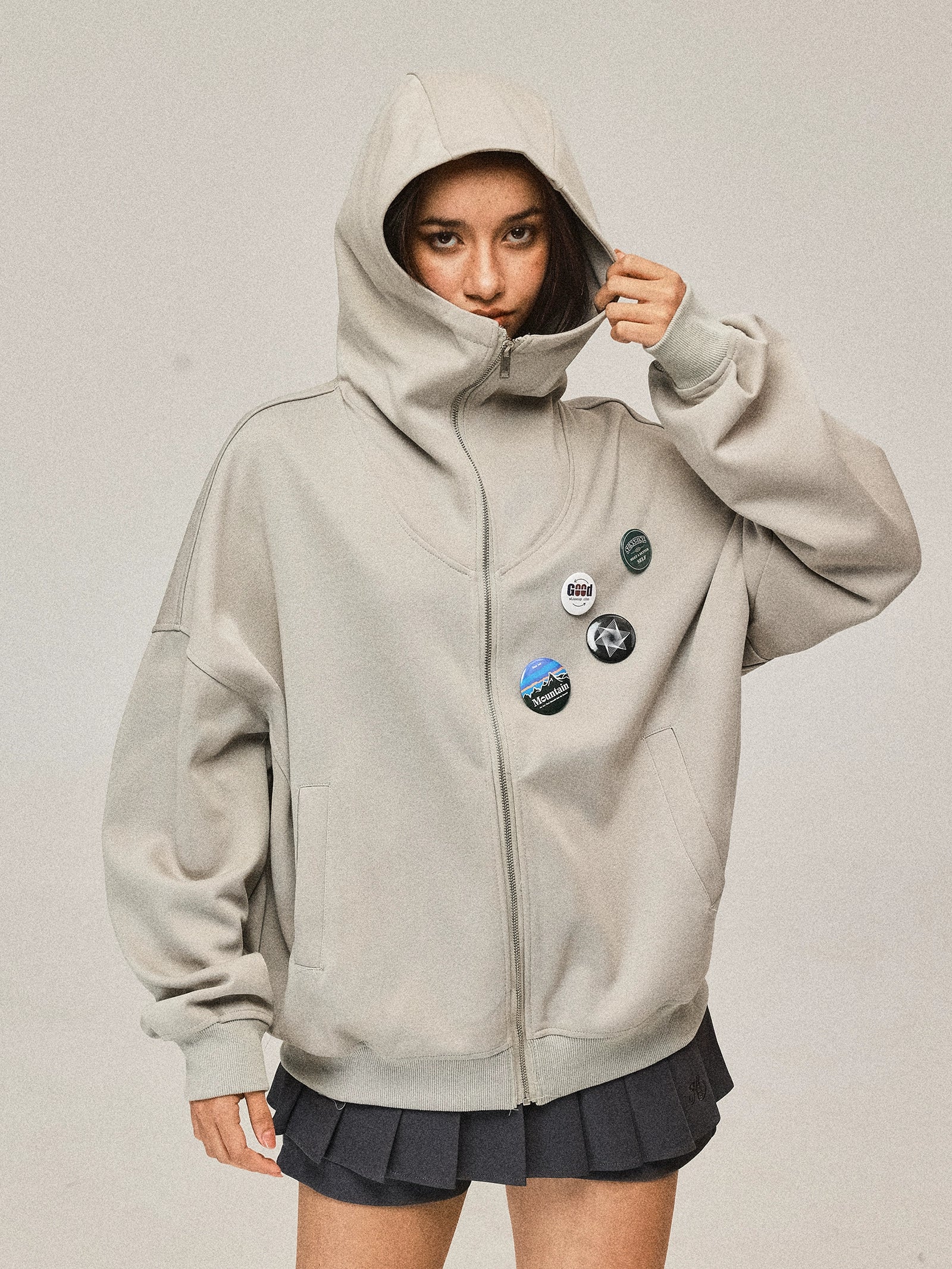 Zip Hooded Grey Coat - Image 15
