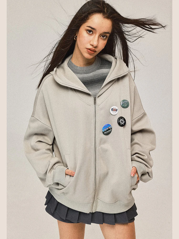 Zip Hooded Grey Coat - Image 17