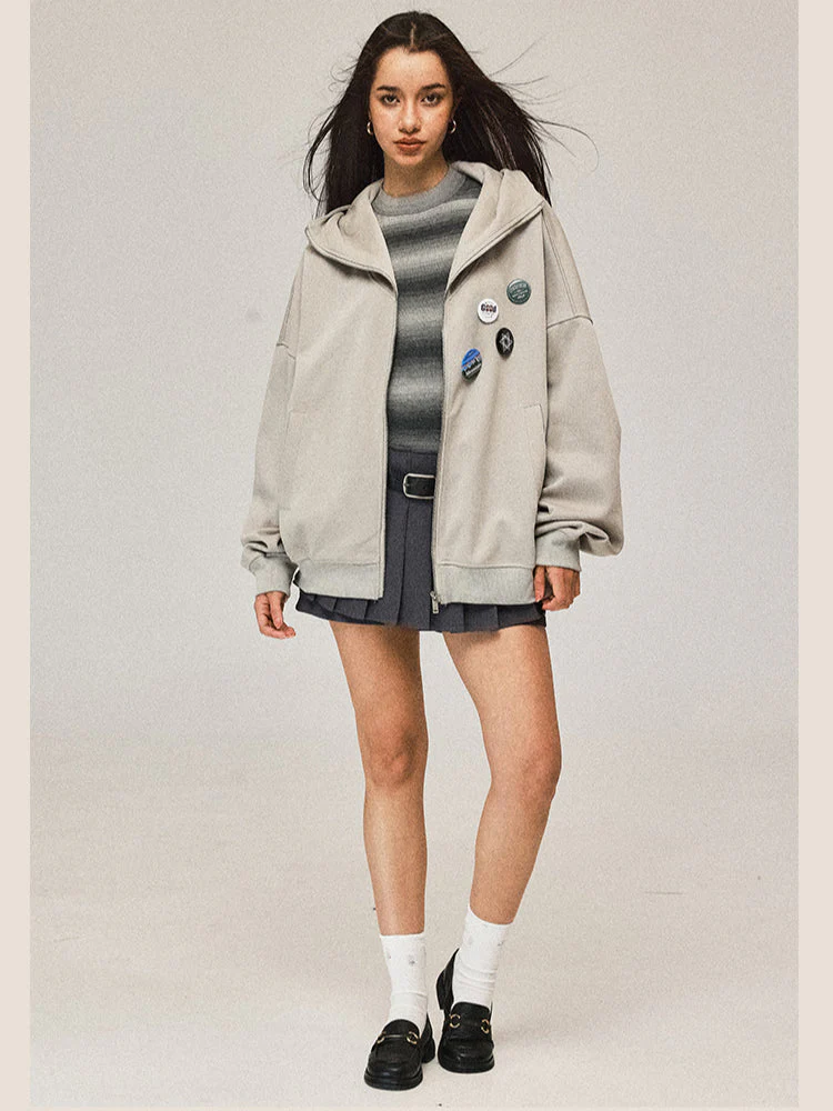 Zip Hooded Grey Coat - Image 18