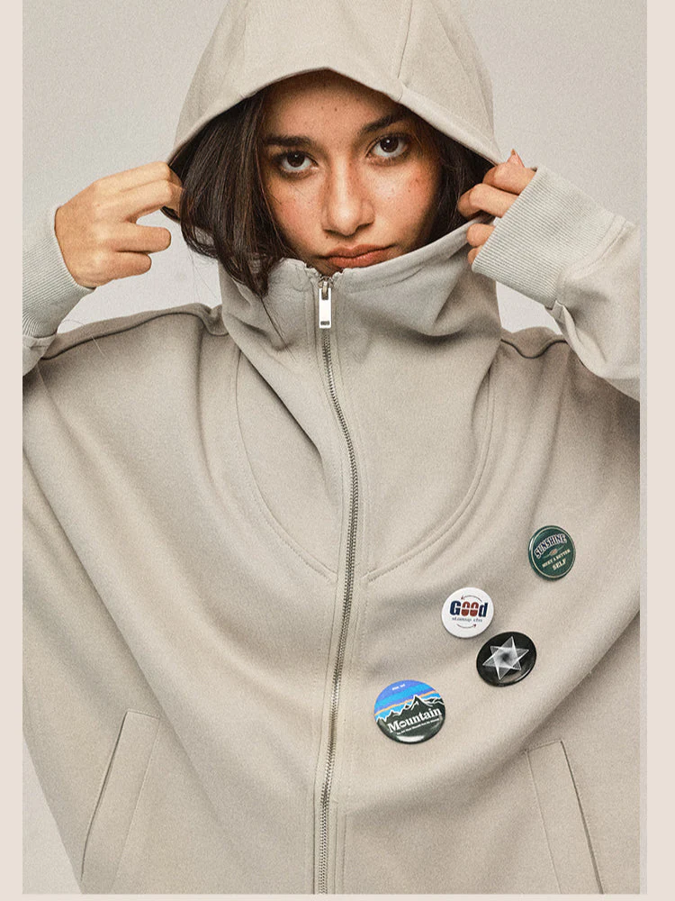 Zip Hooded Grey Coat - Image 19