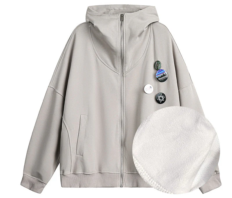 Zip Hooded Grey Coat - Image 6