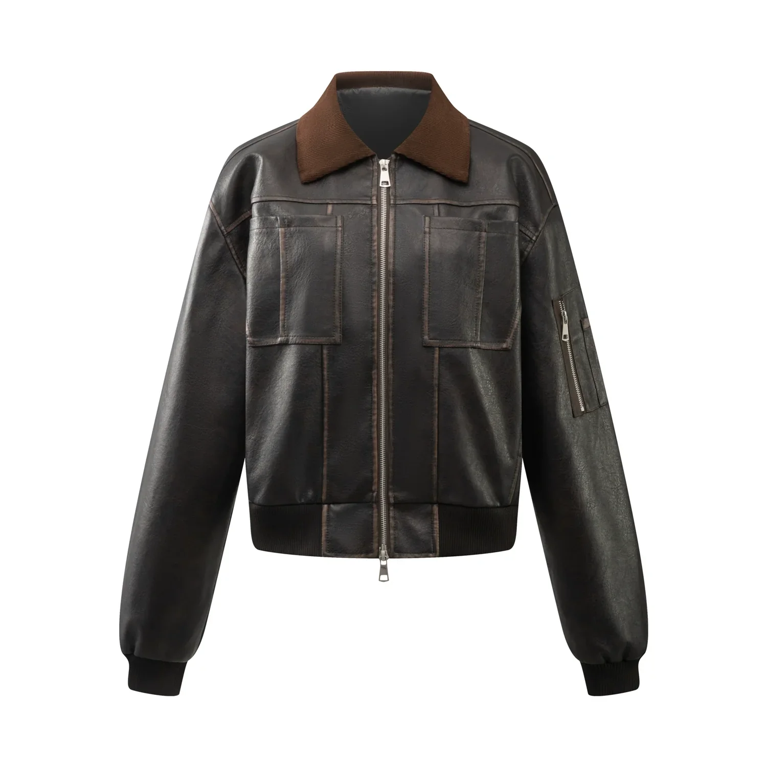 PU Leather Jacket with Lamb Wool Collar - Image 10