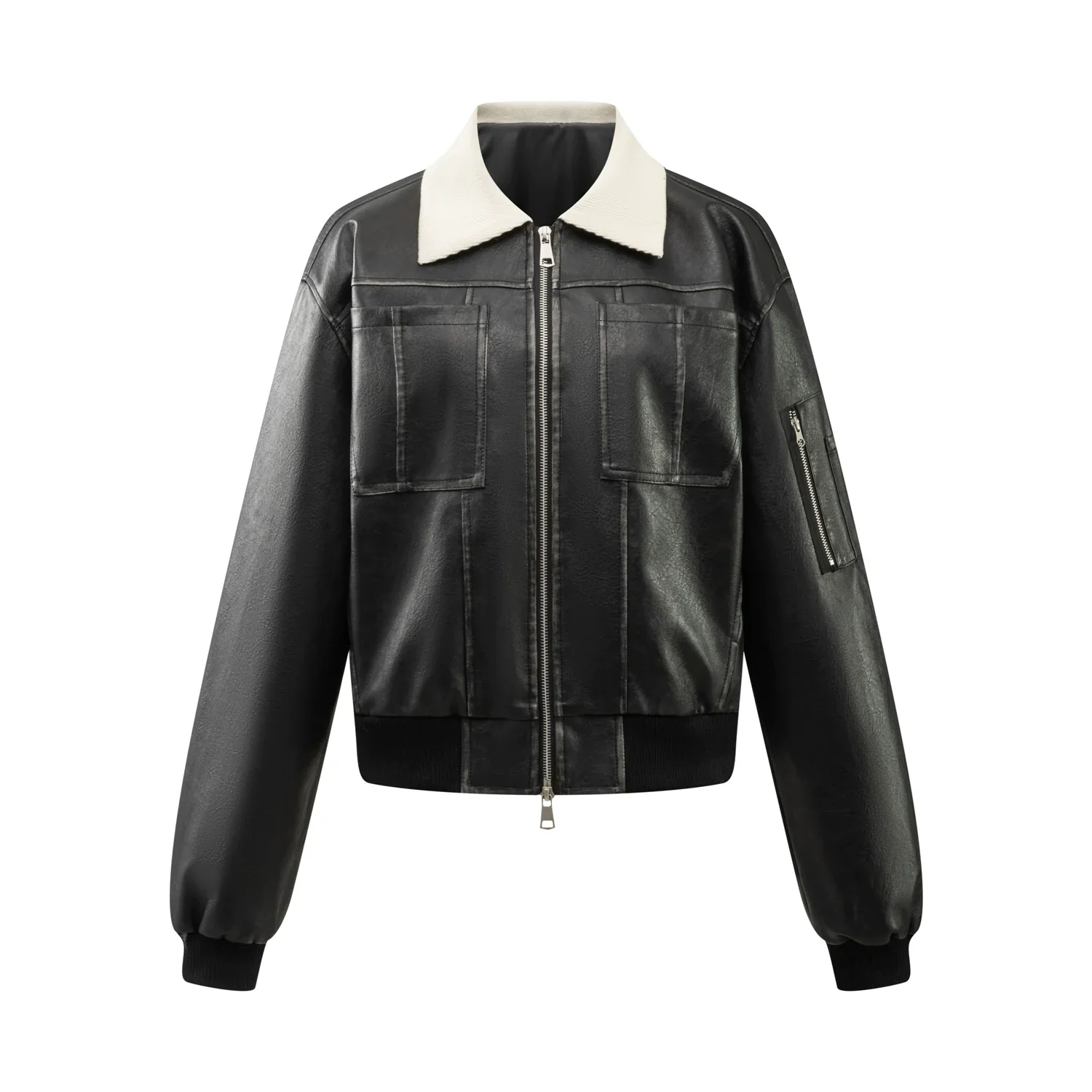PU Leather Jacket with Lamb Wool Collar - Image 11