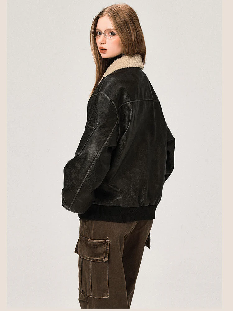 PU Leather Jacket with Lamb Wool Collar - Image 18