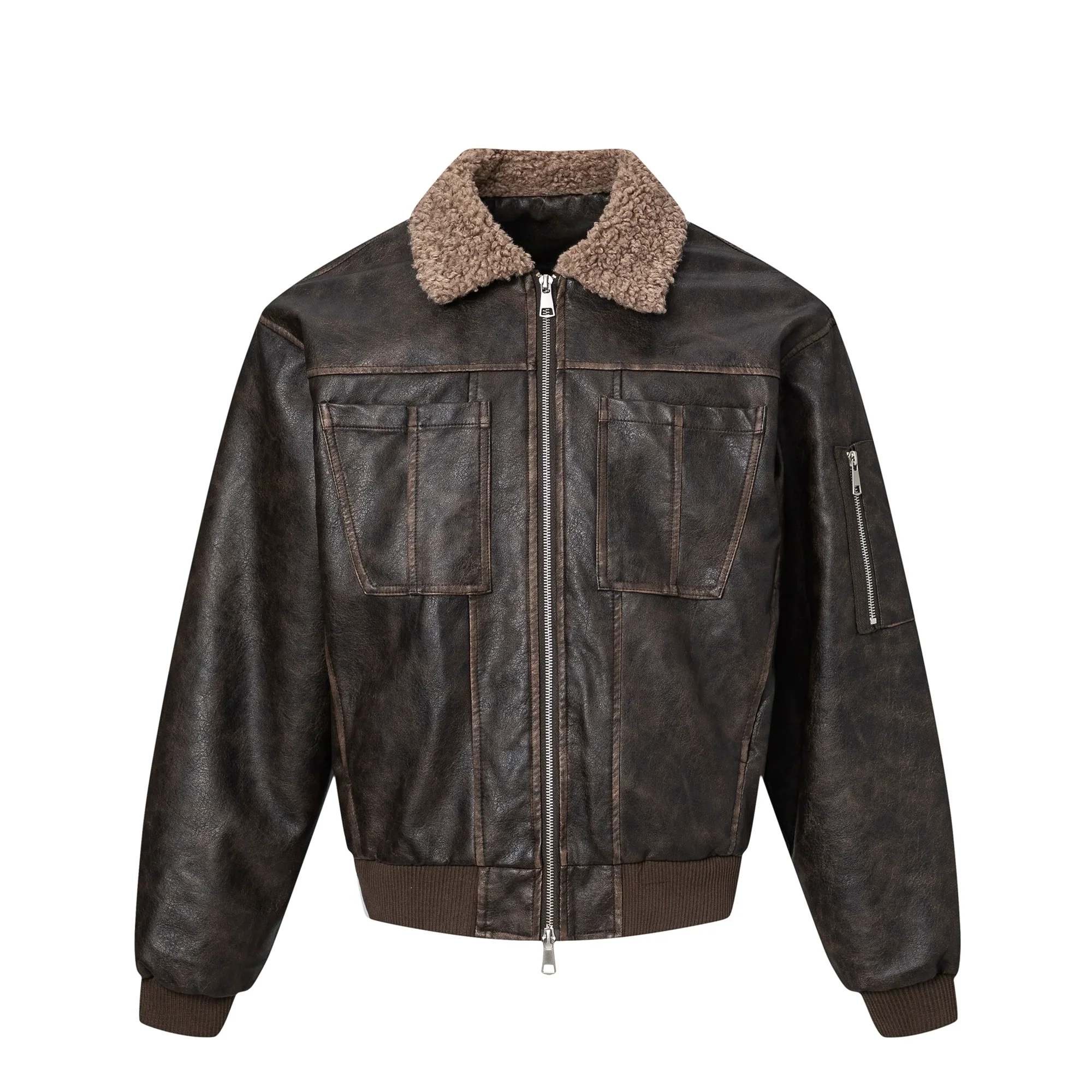 PU Leather Jacket with Lamb Wool Collar - Image 6