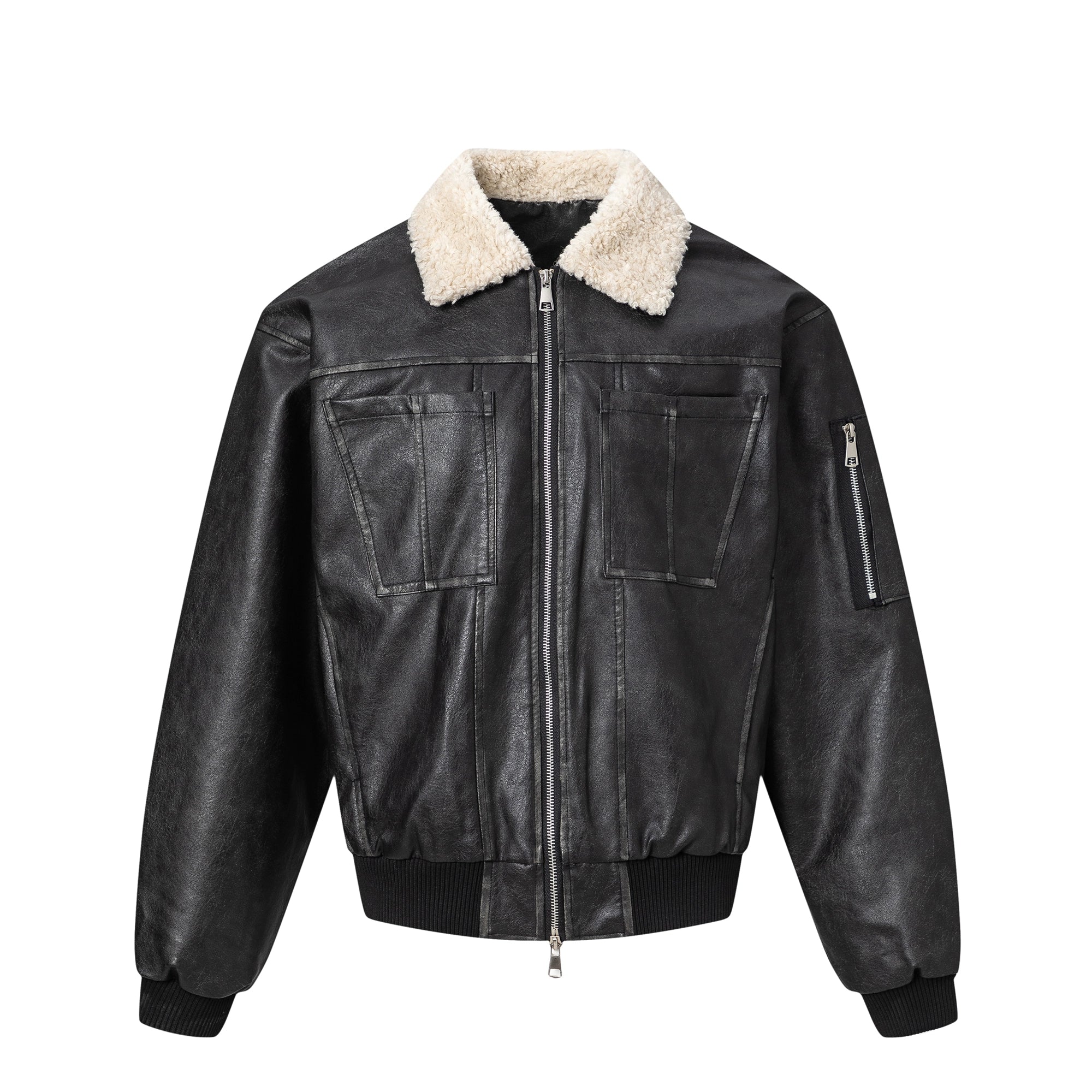 PU Leather Jacket with Lamb Wool Collar - Image 7