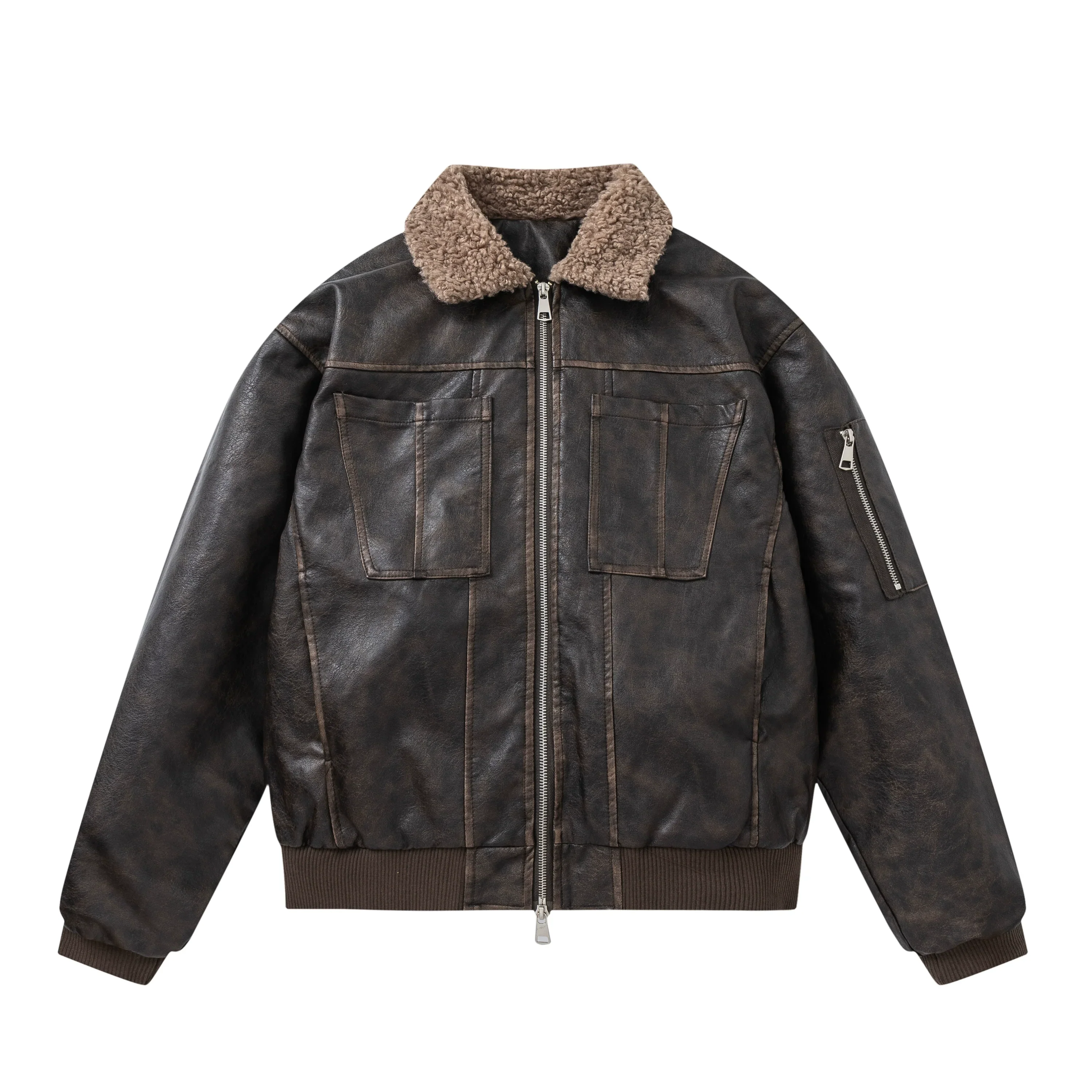 PU Leather Jacket with Lamb Wool Collar - Image 8