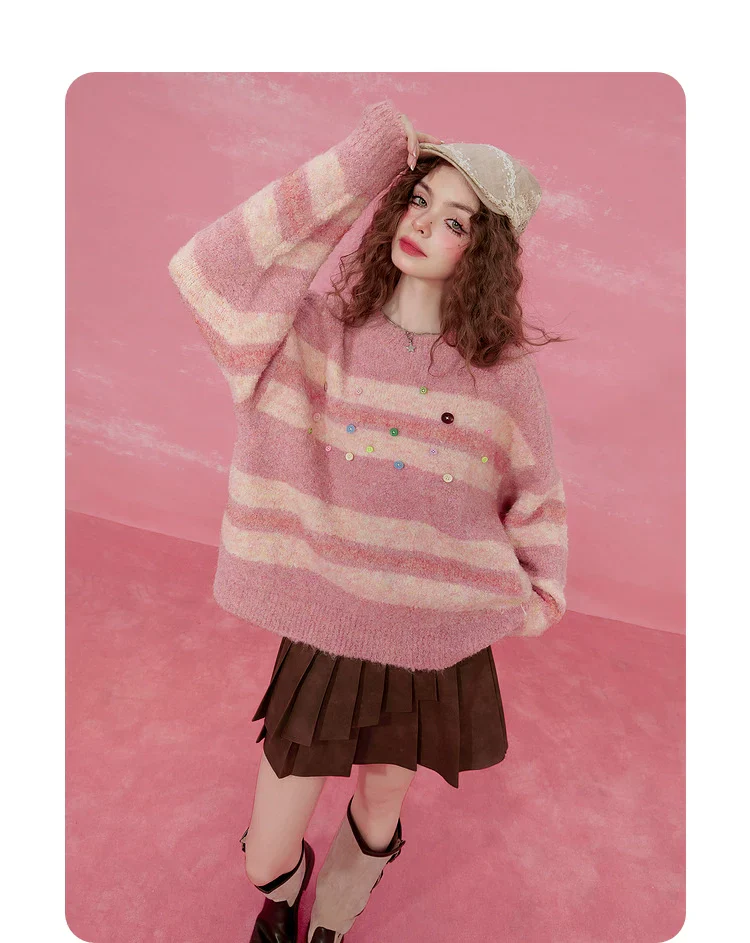 Pink Striped Mohair Sweater - Image 2