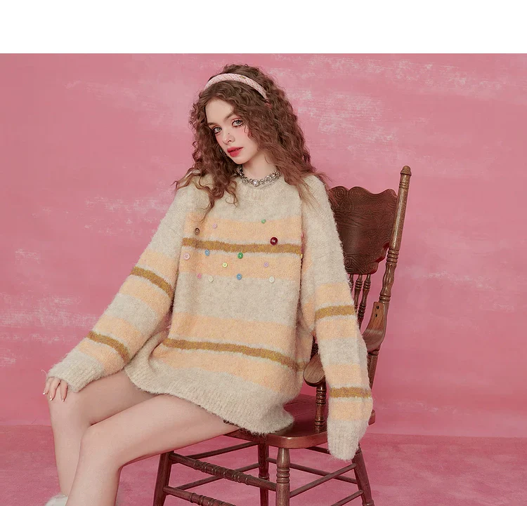 Pink Striped Mohair Sweater - Image 9