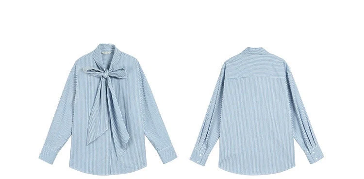 Striped Bow Oversized Cotton Blouse - Image 7