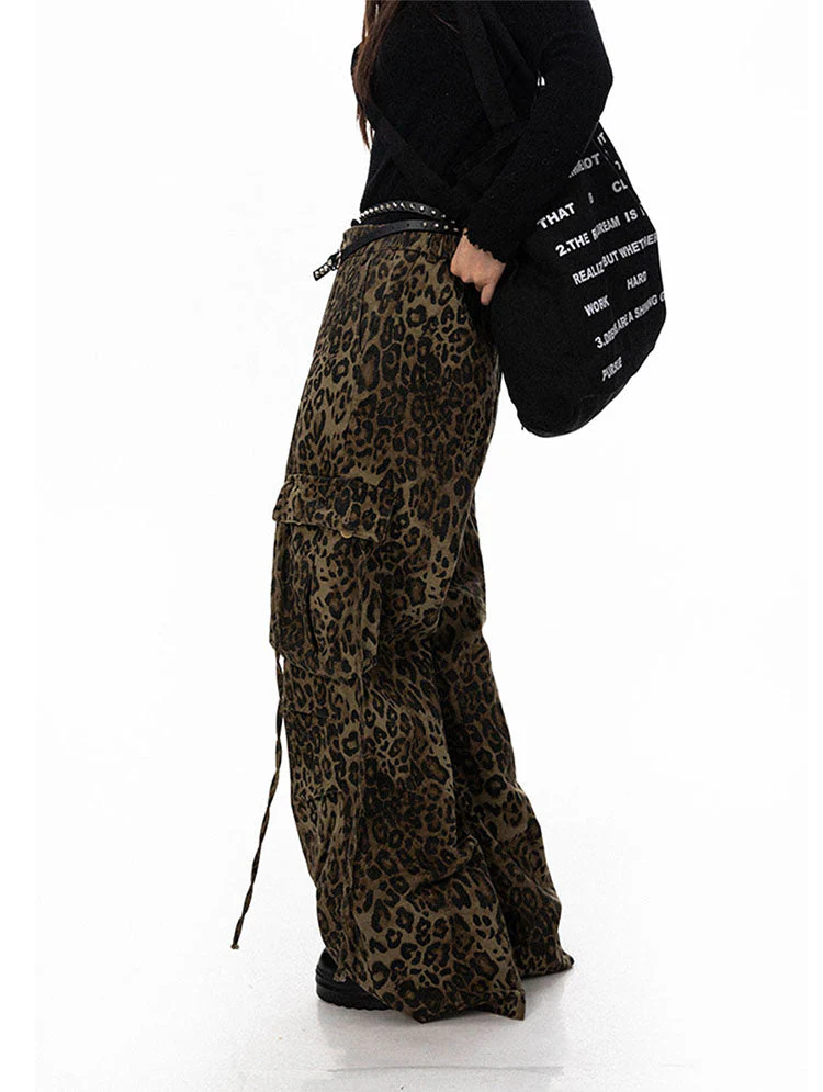 Street Leopard Print Wide Leg Cargo - Image 3
