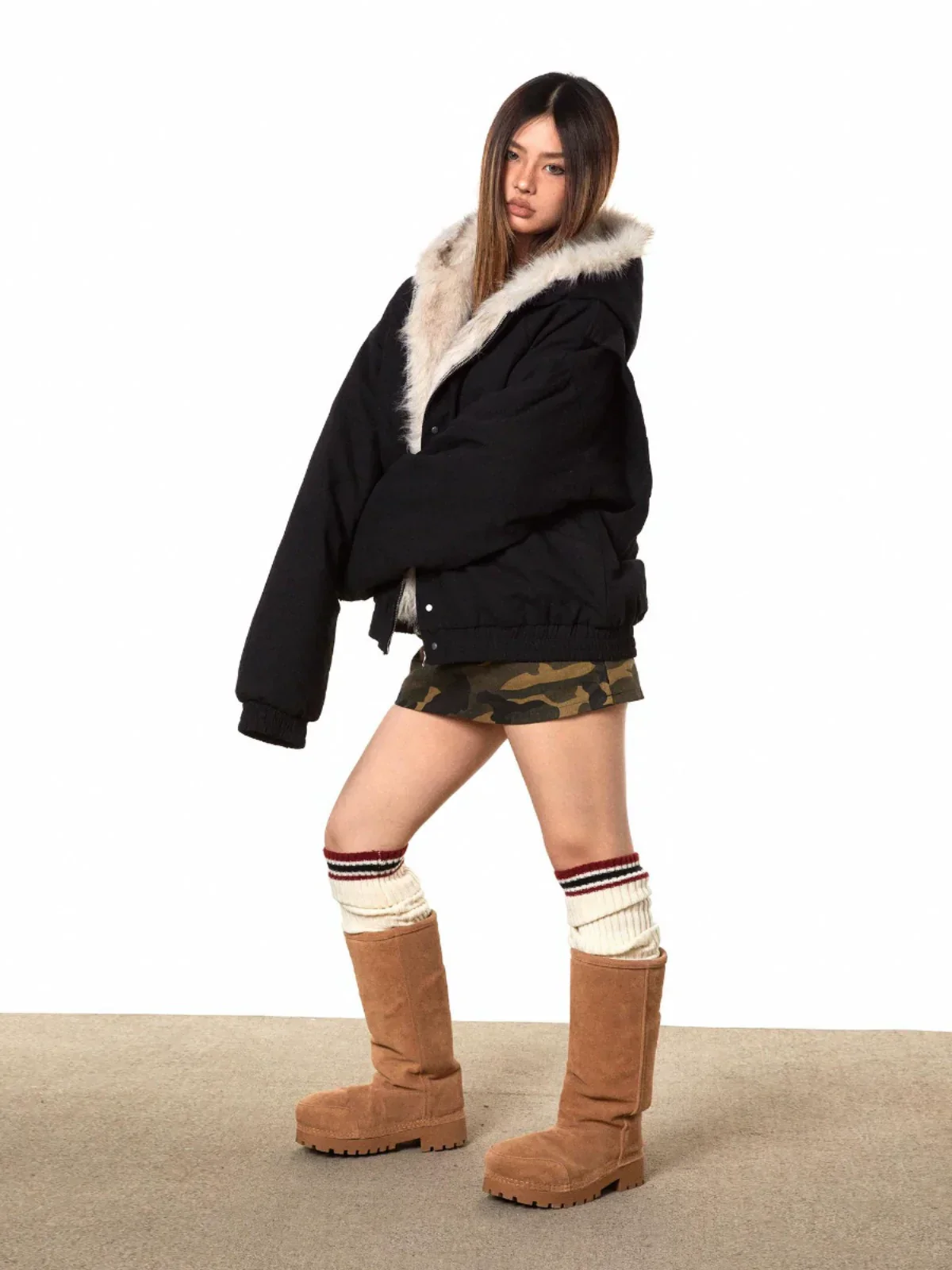 Fur-Lined Oversized Bomber Jacket - Image 10