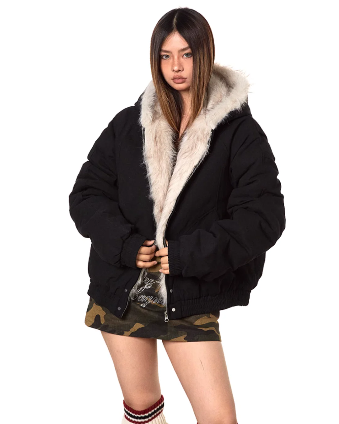 Fur-Lined Oversized Bomber Jacket - Image 11