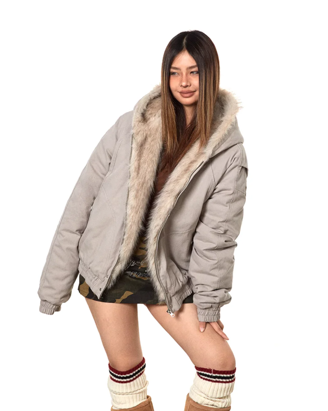 Fur-Lined Oversized Bomber Jacket - Image 4