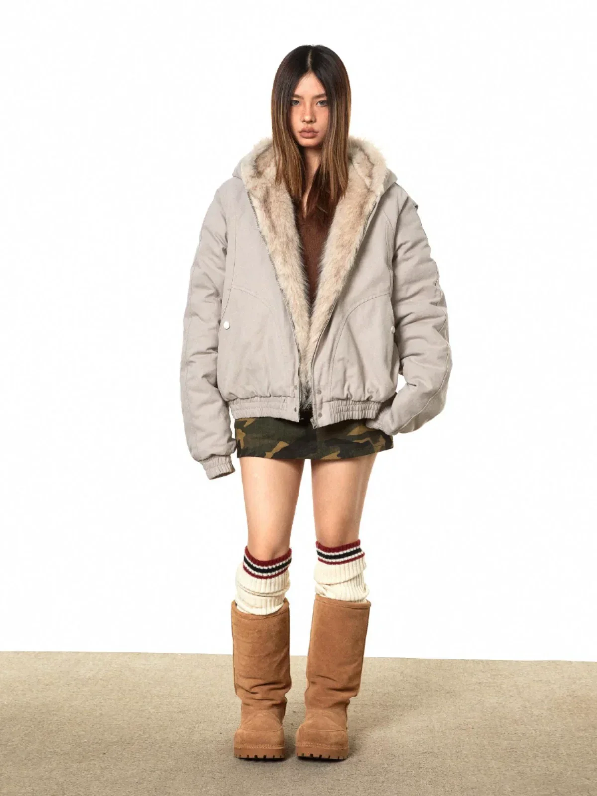 Fur-Lined Oversized Bomber Jacket - Image 7