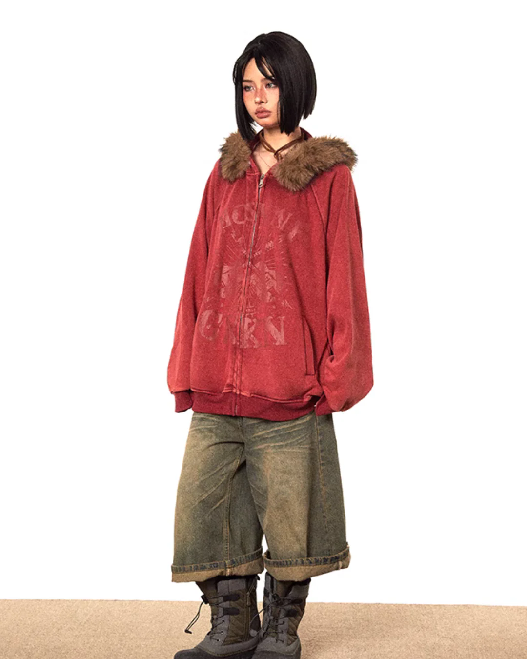 Fur-Trimmed Vintage Zip-Up Jacket - Image 5