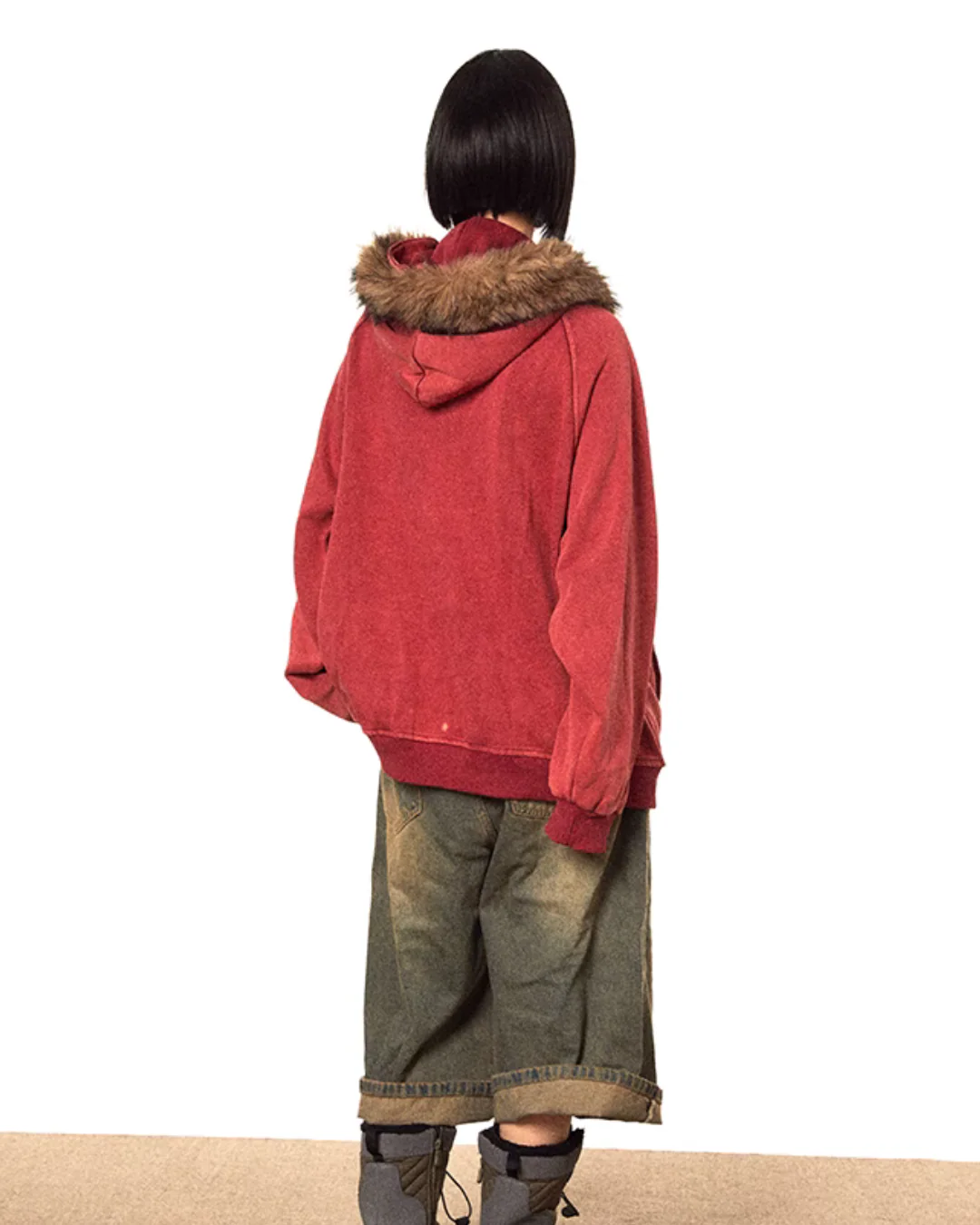 Fur-Trimmed Vintage Zip-Up Jacket - Image 6