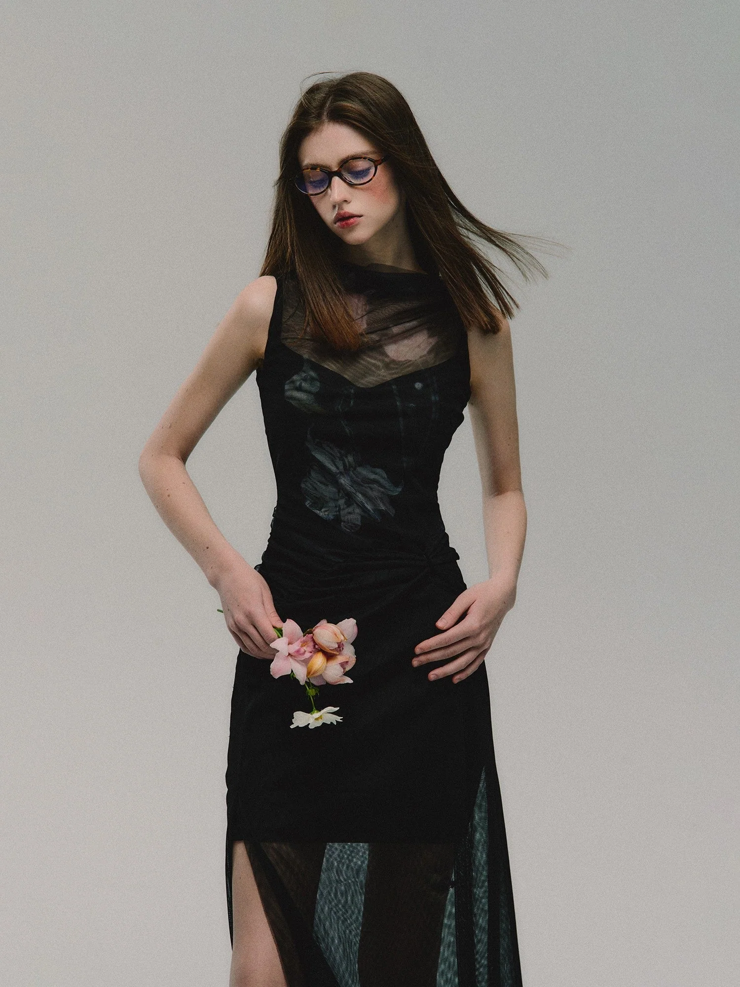 Elegant Mesh Panel Maxi Dress - Image 2