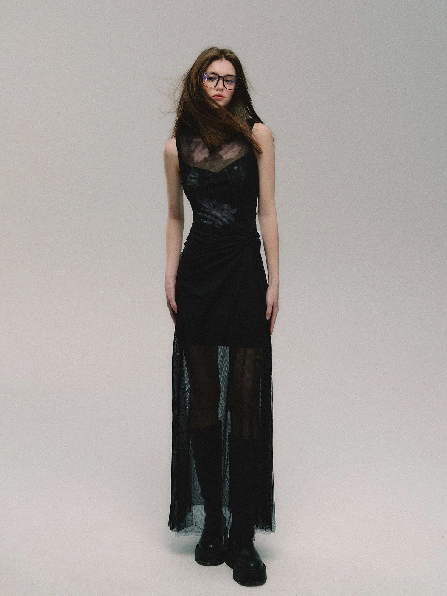 Elegant Mesh Panel Maxi Dress - Image 3