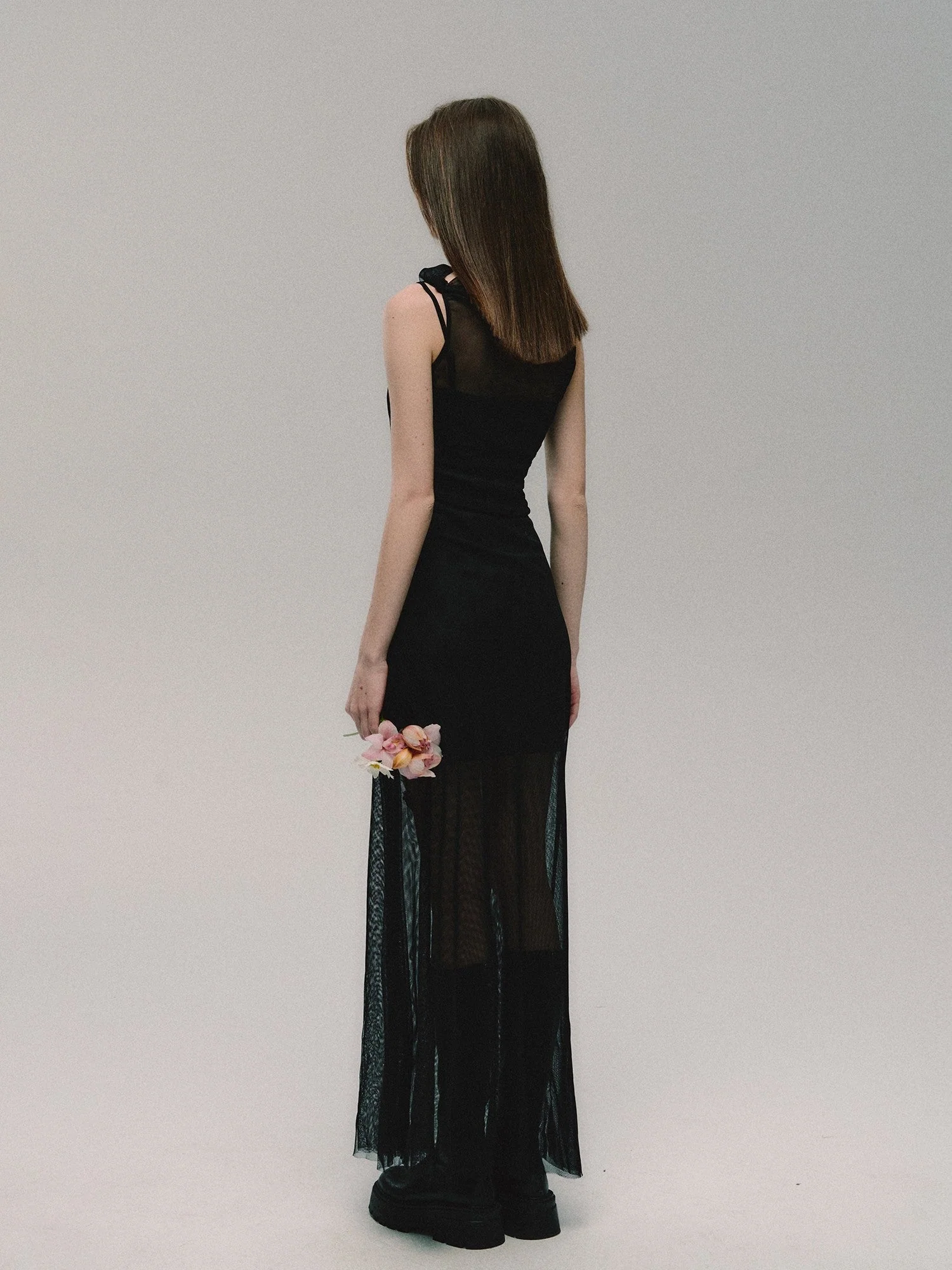 Elegant Mesh Panel Maxi Dress - Image 4