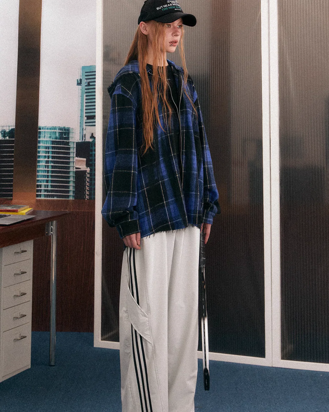 Blue Plaid Oversized Hooded Jacket - Image 6