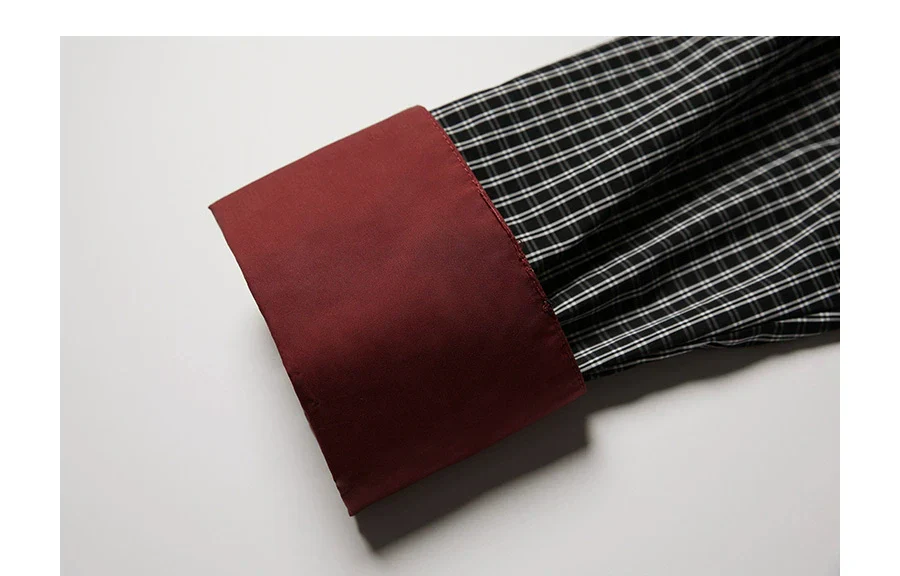 Black Oversized Cuff Color-Block Striped Shirt - Image 10