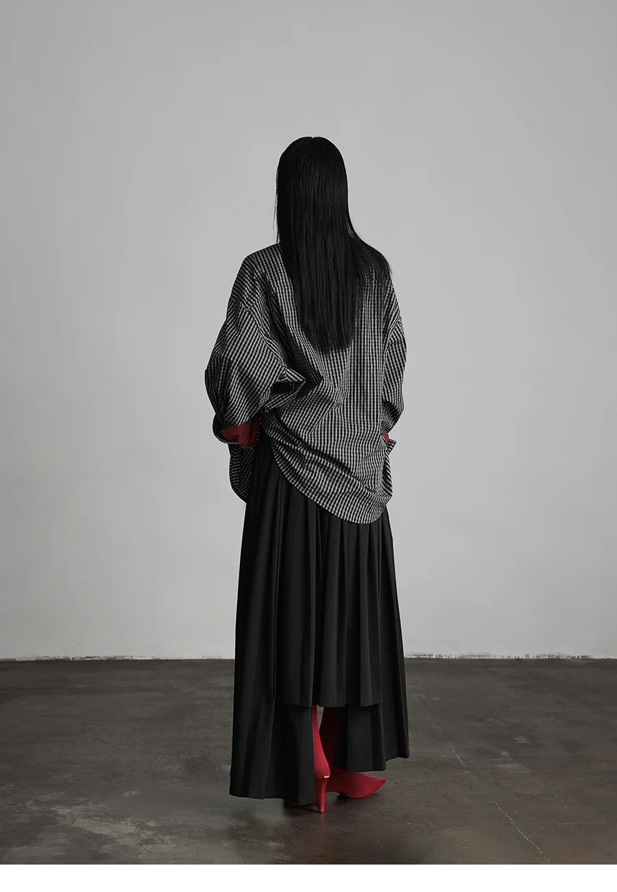 Black Oversized Cuff Color-Block Striped Shirt - Image 11