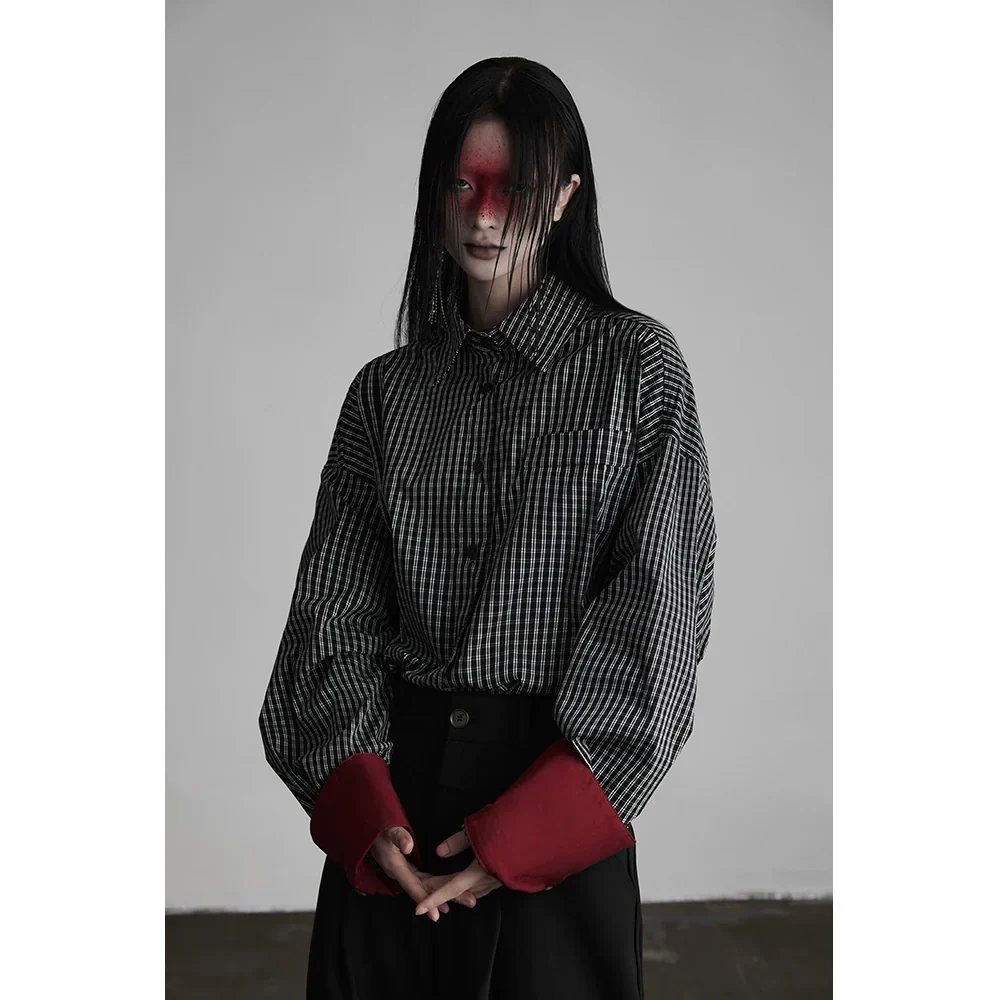 Black Oversized Cuff Color-Block Striped Shirt - Image 3