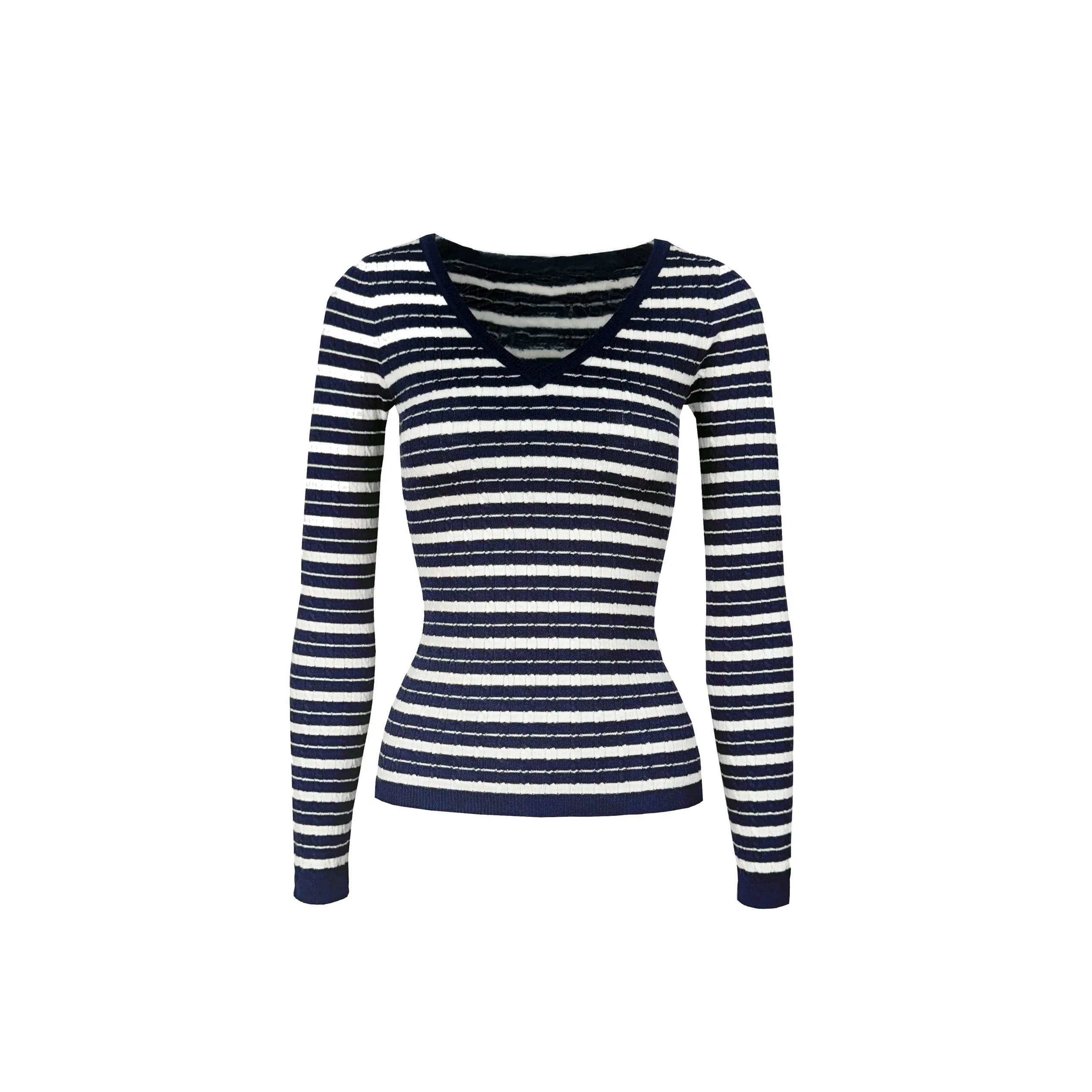 Low V-Neck Slim-Fit Long Sleeve Sweater - Image 2