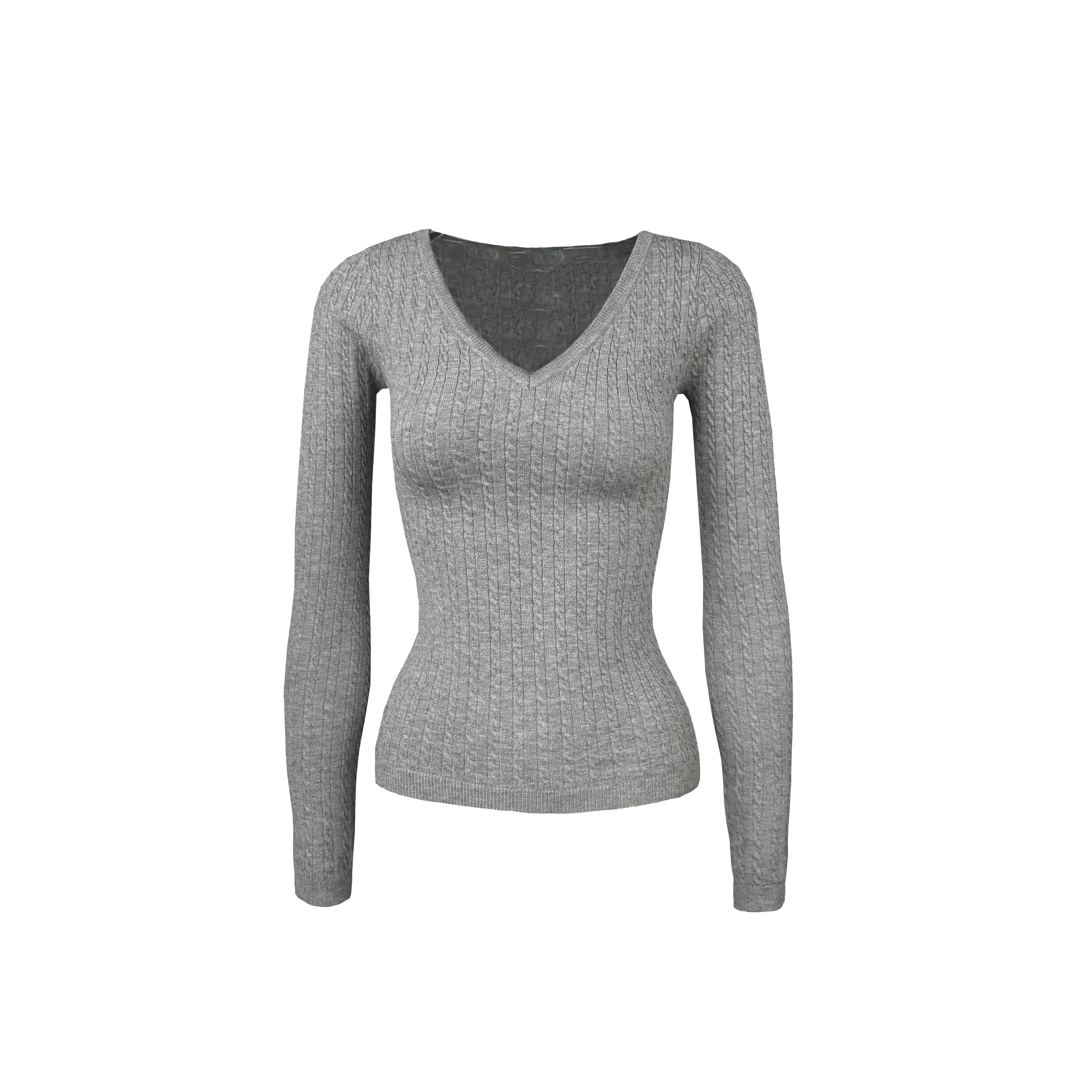 Low V-Neck Slim-Fit Long Sleeve Sweater - Image 3